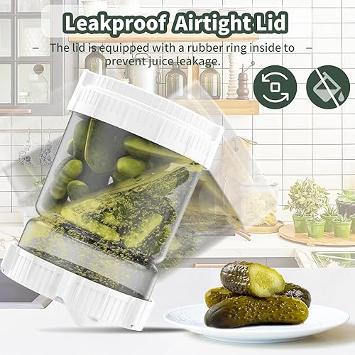 Miniatura 4 de Tarro de pepinillos, tarro de pepinillos de 50 onzas con colador, contenedor de pepinillos con tenedor de acero inoxidable y tapa a prueba de fugas,