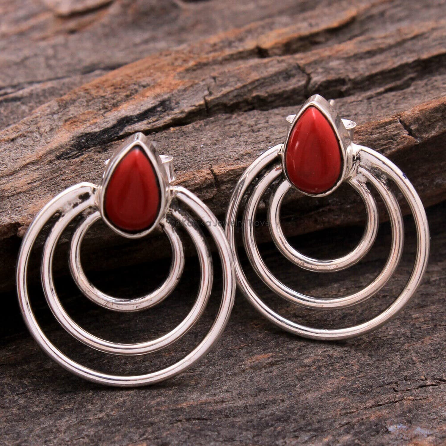 Pendientes de plata sólidos 925 para mujeres y niñas, plata esterlina Coral Drop de pendientes Declaración, regalo de dama de honor, joyas hechas a mano