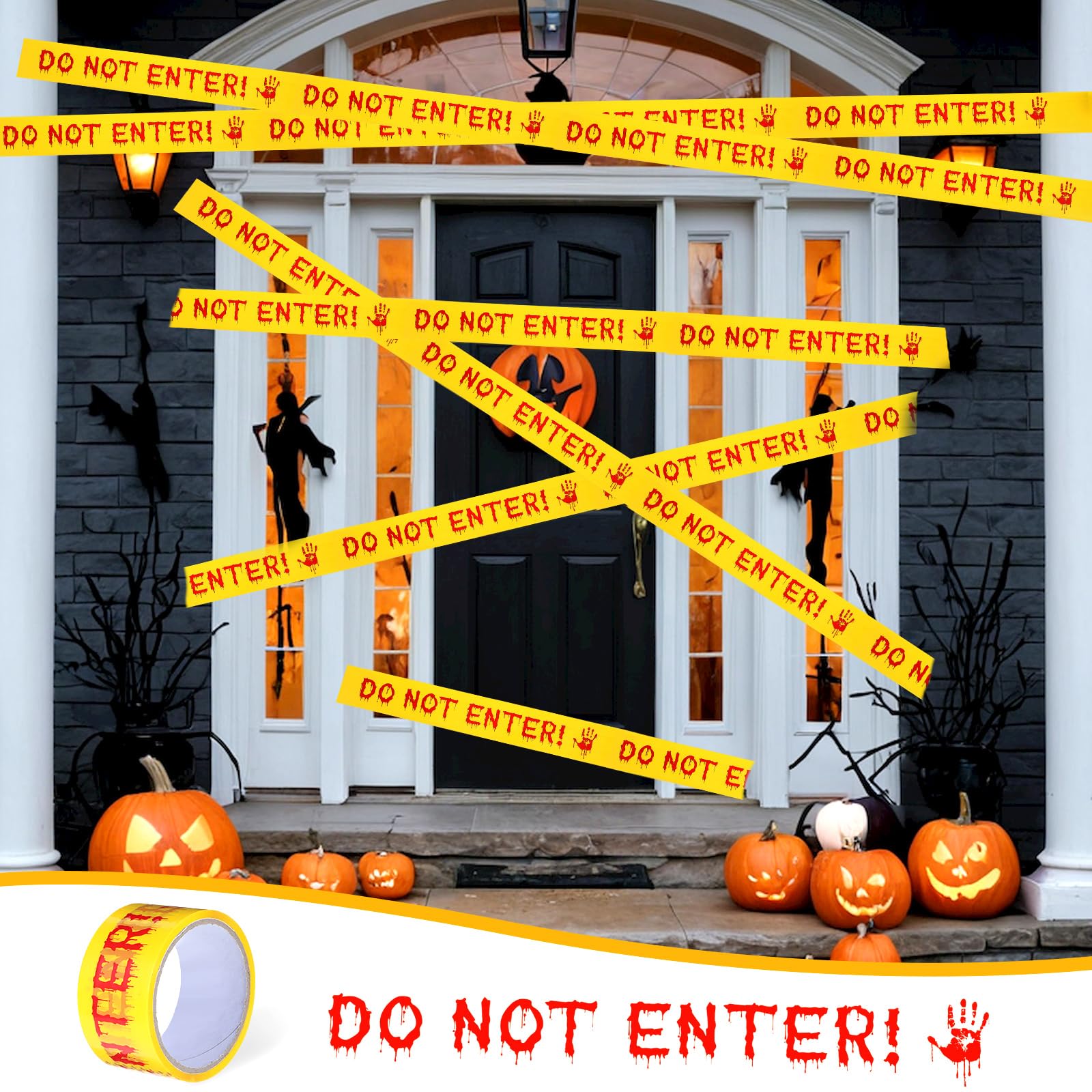 Amabro Taśma ostrzegawcza z dekoracjami na Halloween, 4,8 cm x 25 m, nie wchodź, straszna taśma ostrzegająca o niebezpieczeństwie, dekoracje na Halloween, straszna rolka taśmy na imprezy(DO NOT ENTER)