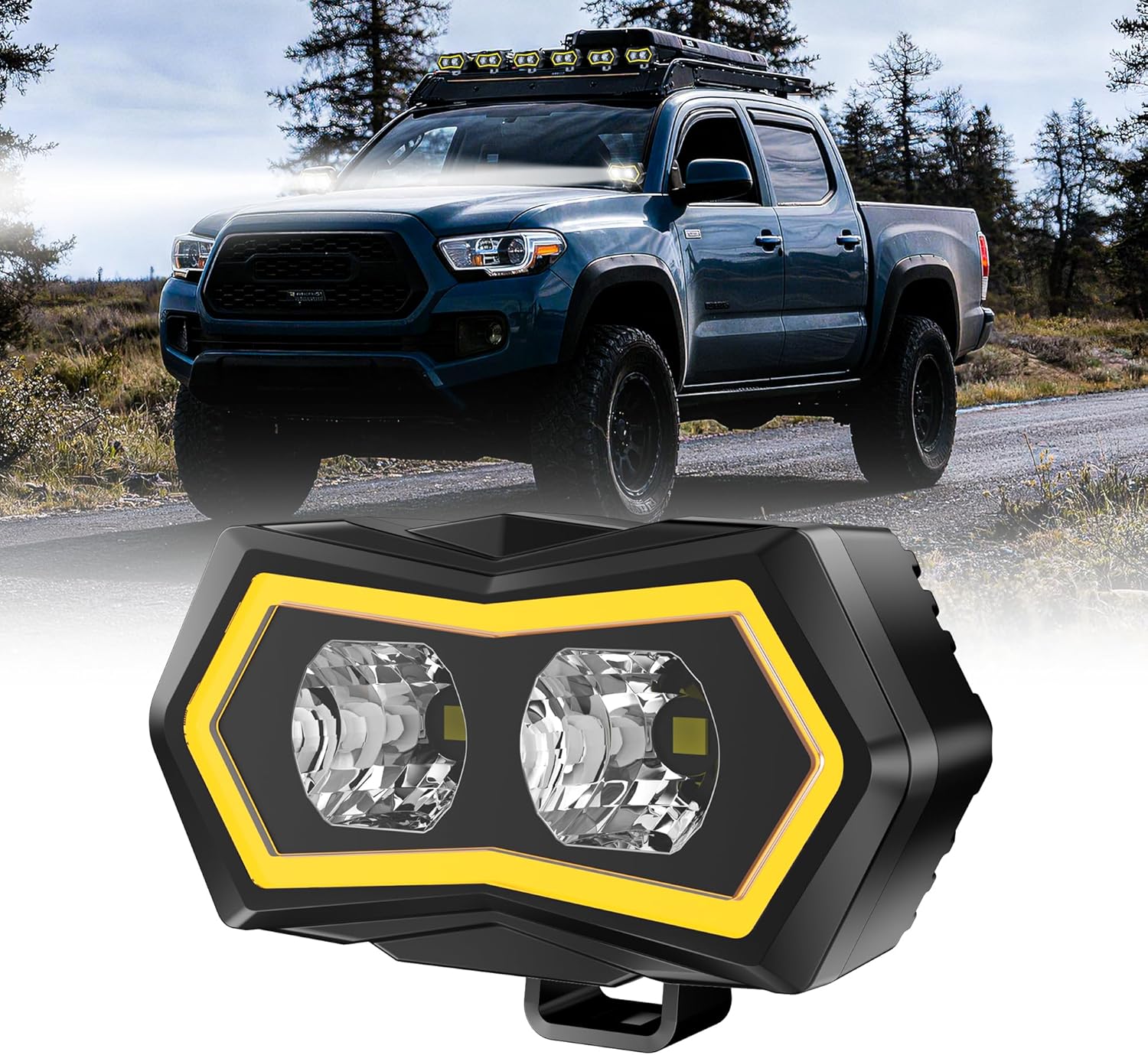 LED Pod Light 4 Inch 88W White Flood Beams Driving Fog Lamp with Amber White DRL Auxiliary Ditch Lights for Pickup Off Road Truck Motorcycle ATV UTV Boat Tractor Forklift IP68 Waterproof