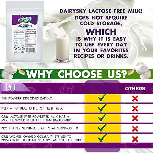 Miniatura 8 de DairySky Leche en polvo sin lactosa leche desnatada sin OMG sin grasa para hornear y café Kosher con proteína y calcio gran sustituto de la leche