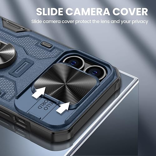Miniatura 8 de VEGO Funda para iPhone 14 Pro Max, funda para iPhone 14 Pro Max con cubierta deslizante para cámara integrada con anillo giratorio de 360, soporte