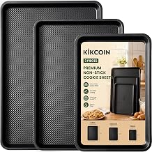 Kikcoin 3-Piece Nonstick Baking Sheets, Carbon Steel Cookie Sheet Set with Diamond Texture, Heavy Duty Baking Pans for Oven, Black