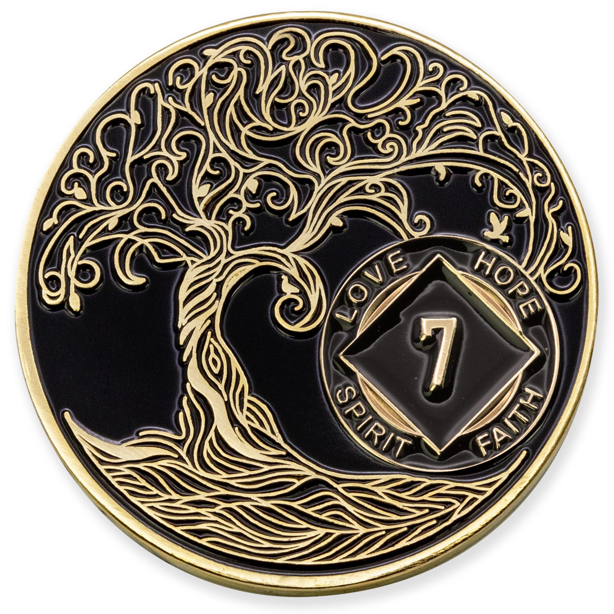 7 Years Black & Gold Plated NA Coin - Sobriety Mint Twisted Tree of Life Recovery Medallion/Chip - Black/Gold