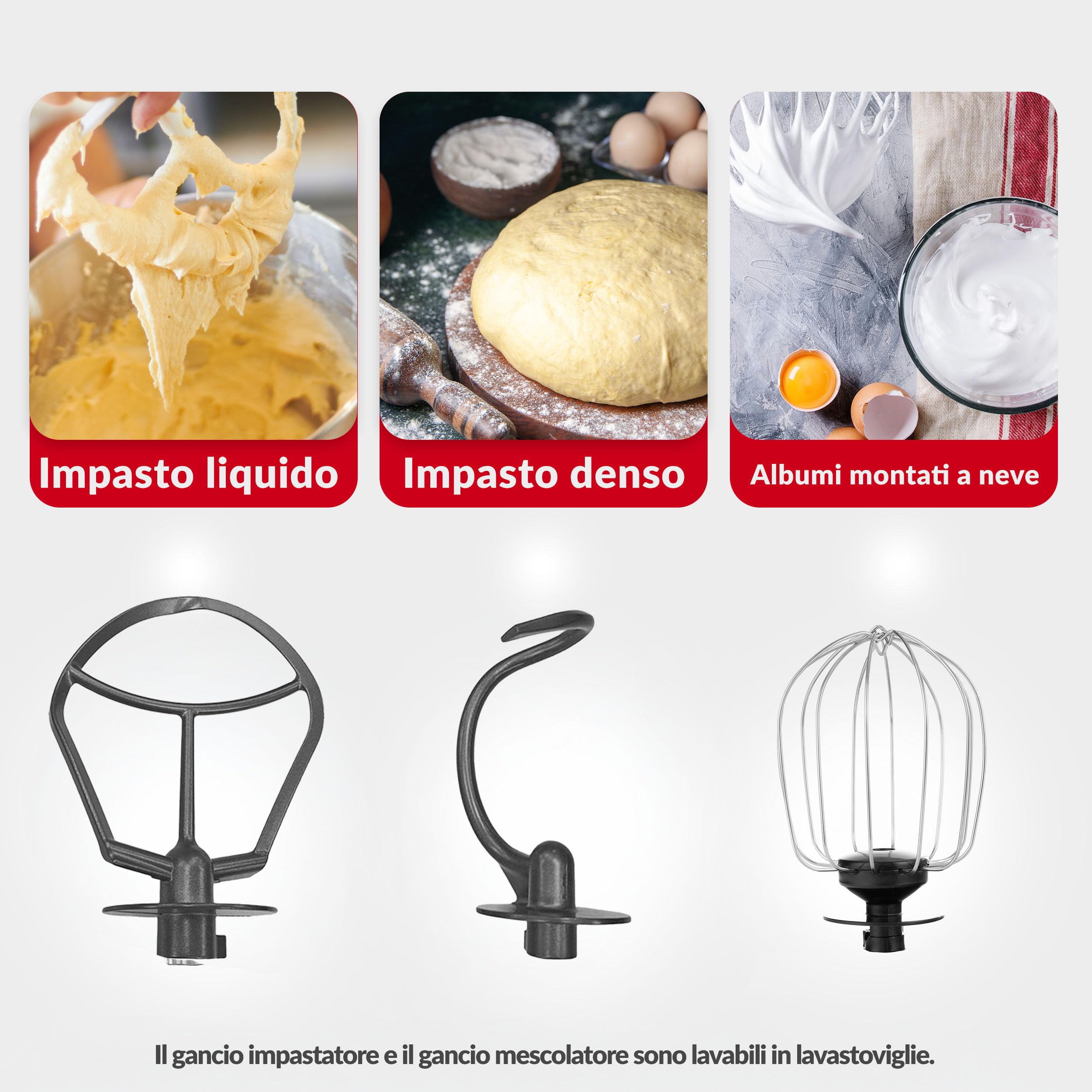 LEHMANN Impastatrice Planetaria Multifunzione con Display, Funzione di Fermentazione e Riscaldamento, Bilancia Integrata, 12 Velocità, Timer, con Ciotola 5 L, Frusta, Gancio Impastare, Mescolatore