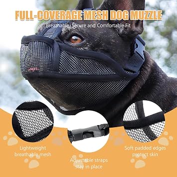 French Bulldog Muzzle Breathable Mesh Design for Short Snouts Dogs Adjustable and Comfortable for Walks Training and Everyday Life Black M