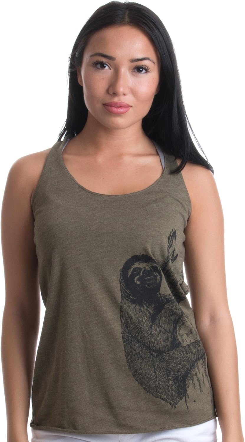 Sloth Top | Artsy Line Art Sloth Illustration Women's Triblend Racerback Tank