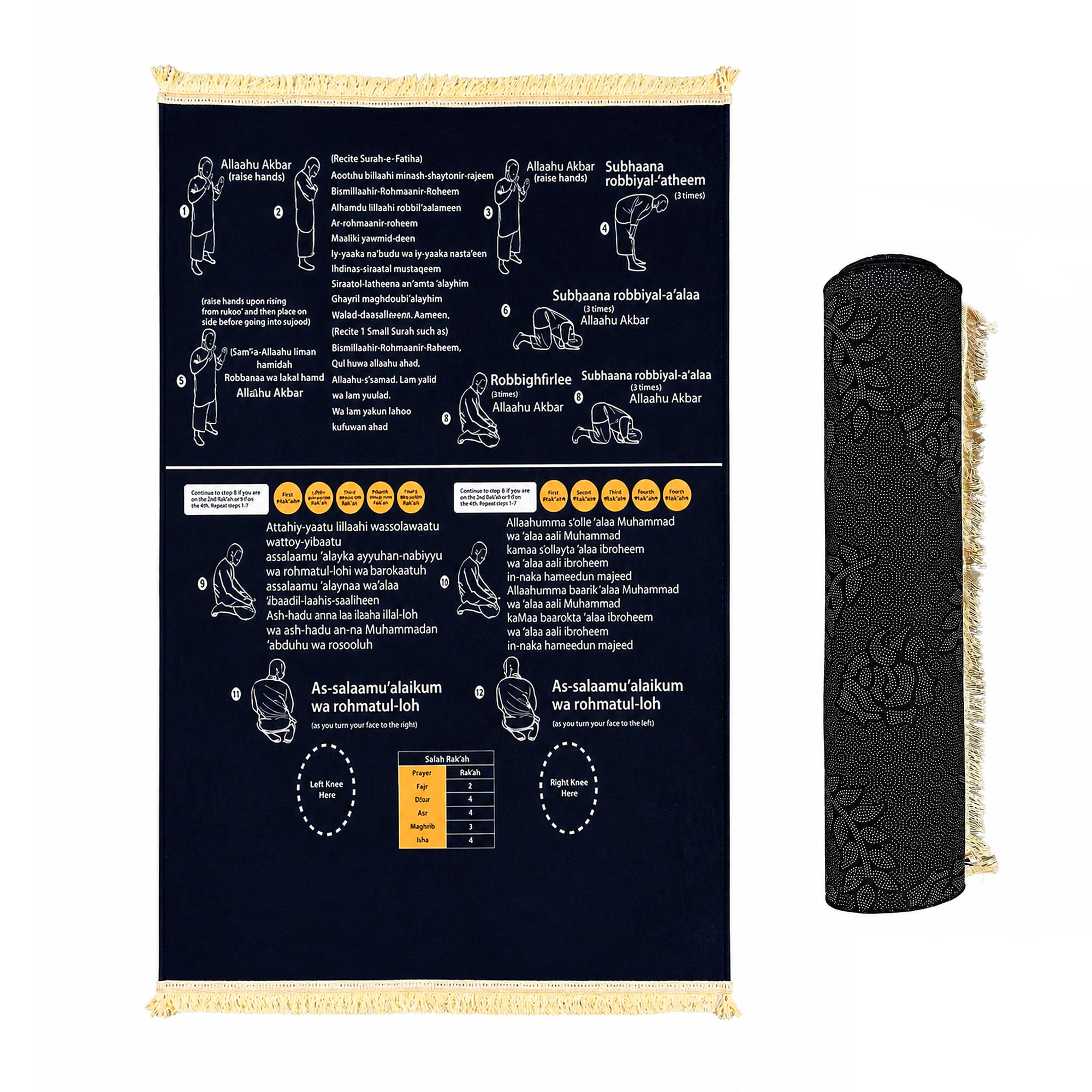 Guided Muslim Prayer Mat with English Arabic Transliteration, Velvet Educational Salah Rug for Beginners &amp; Reverts Learning Prayer, Non-Slip Sajadah Janamaz, 70x110cm Spiritual Gift(LP-PY-01)