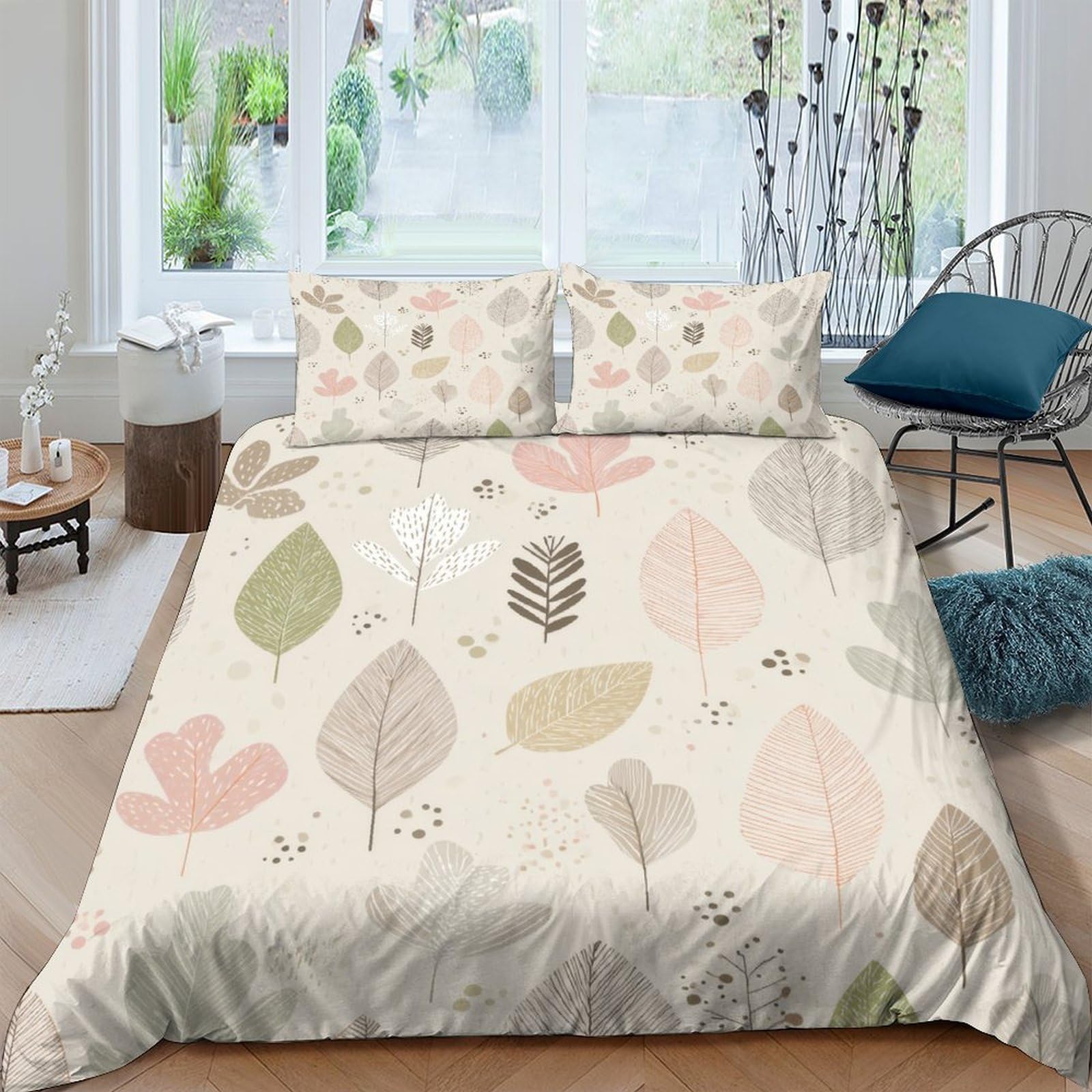 Ctjqhvkz Style-4 3D Printed Pastel Leaf Fitted Sheet Microfiber Soft Breathable Abstract Botanical Bed Cover For Bedroom Guest Room Decor Single（135X200cm）