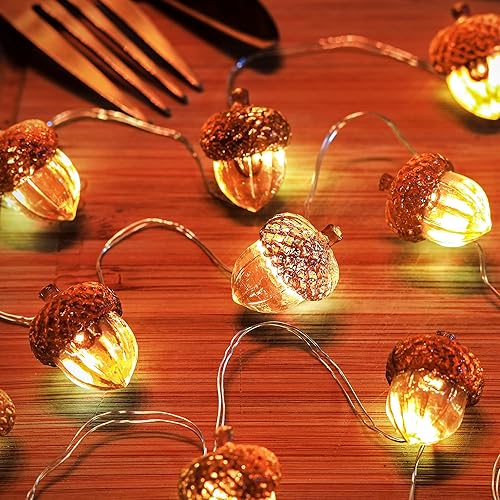 Guirnalda de luces decorativas de bellota de otoño, decoración de guirnalda de otoño, con enchufe USB o funciona con pilas, 30 LED, 10 pies,