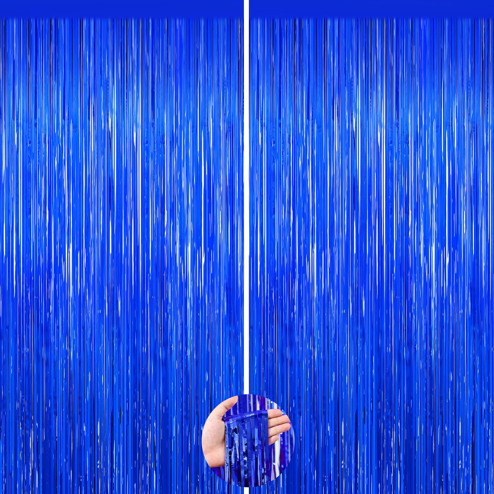 2Pack Blue Foil Fringe Curtains Tinsel Backdrop, Party Streamers Decoration
