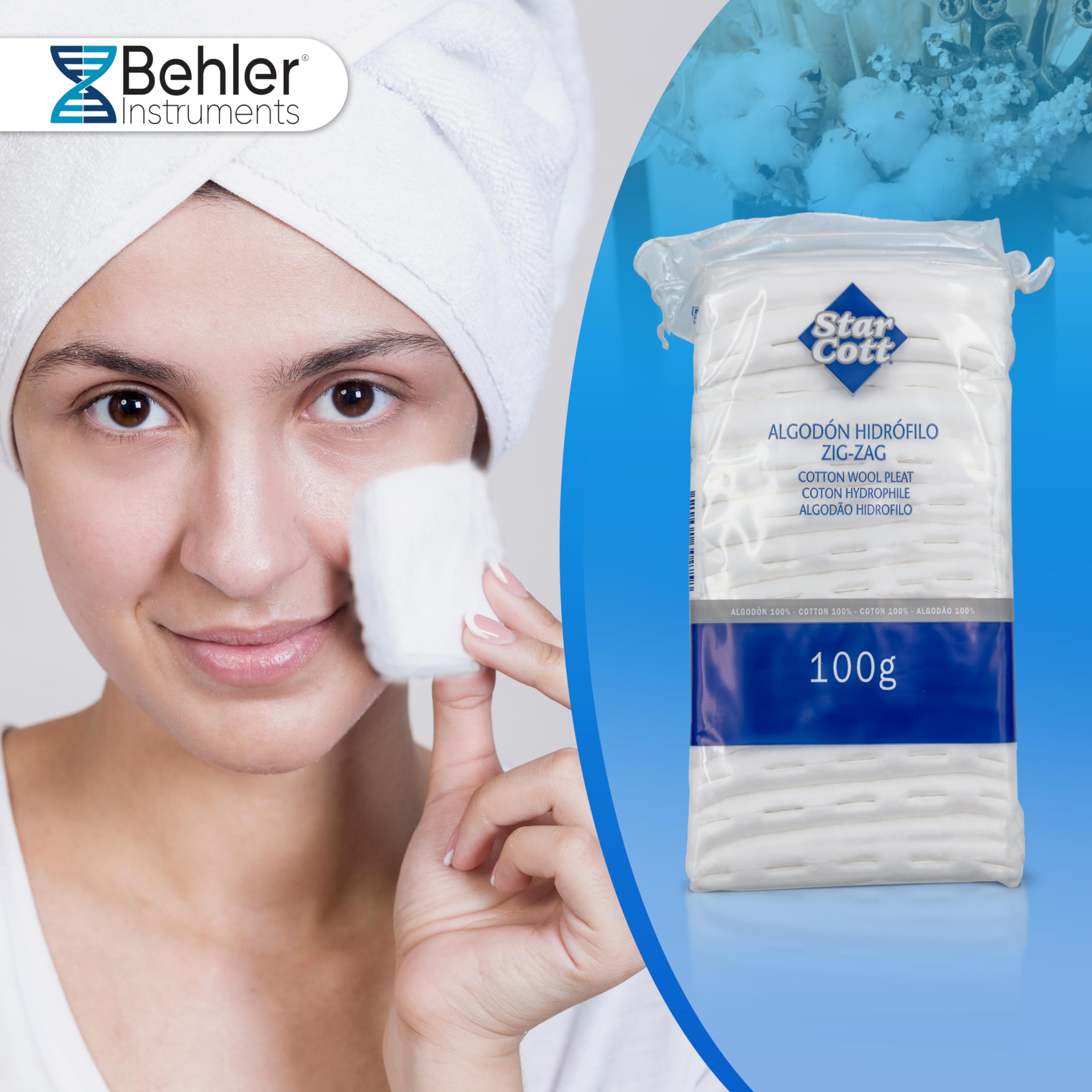 Star Cott - Algodón Hidrófilo Blanco en Zig Zag, 100 g - 100% Algodón Puro y Blanqueado sin Cloro, Ideal para Tratamiento de Heridas y Cuidado de la Piel Sensible, Seguro