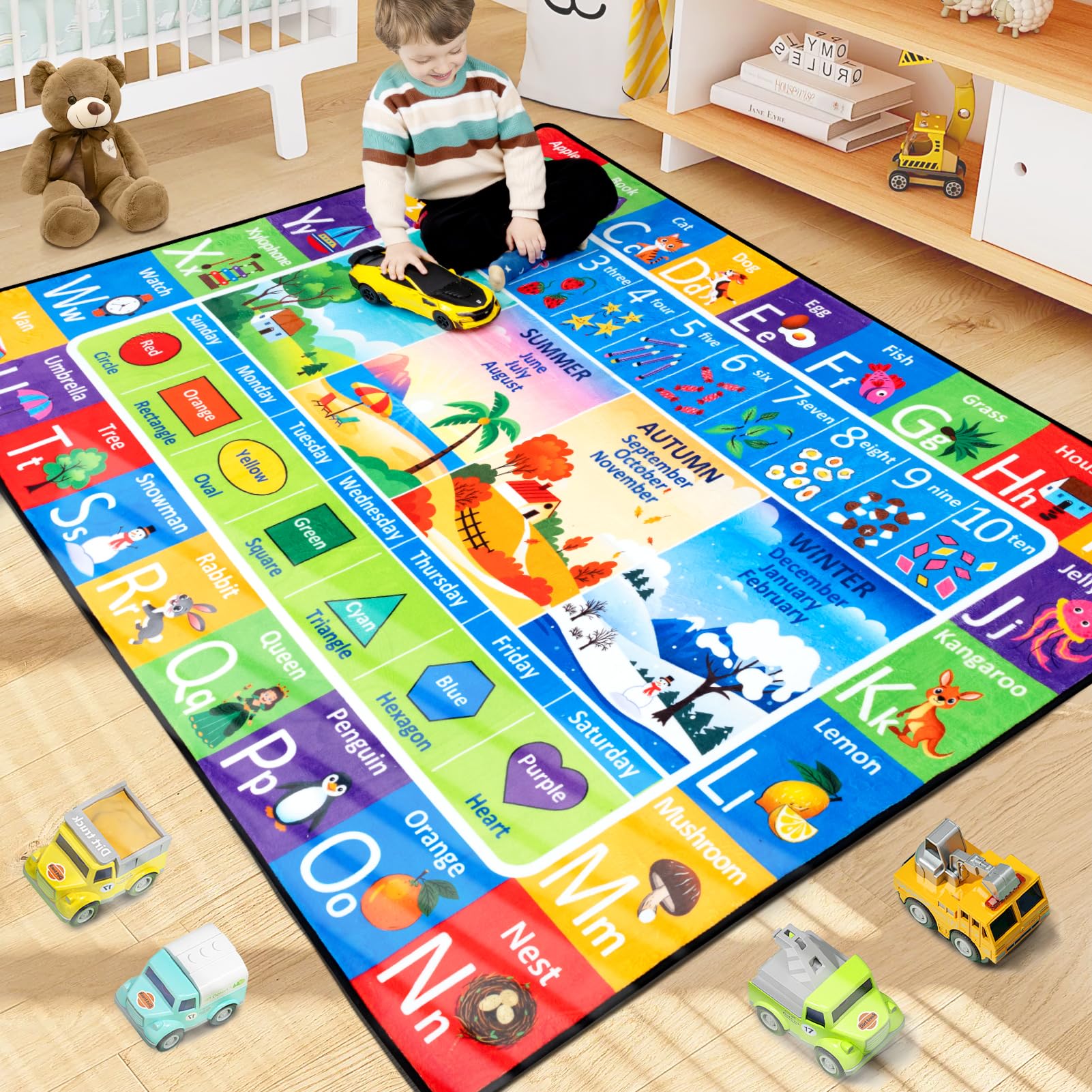 Diysani ABC Rug, Toddler Play Rug 3x5 Feet, Extra Thick (0.4in) Washable Baby Play Mat for Floor, Classroom Carpet Non-Slip for Learning, Alphabet,