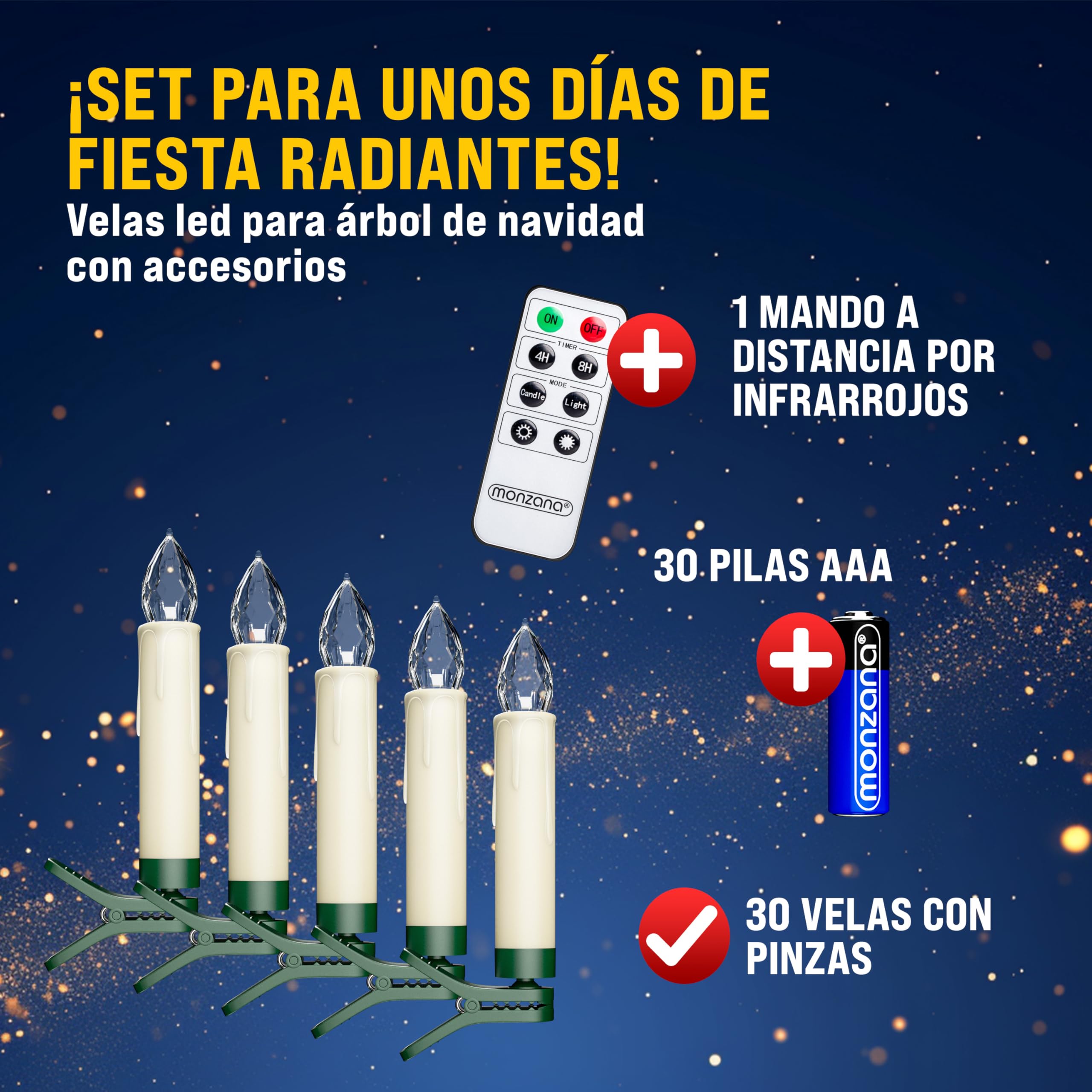 Deuba Velas LED Árbol Navidad Set de 30 Temporizador Blanco Cálido