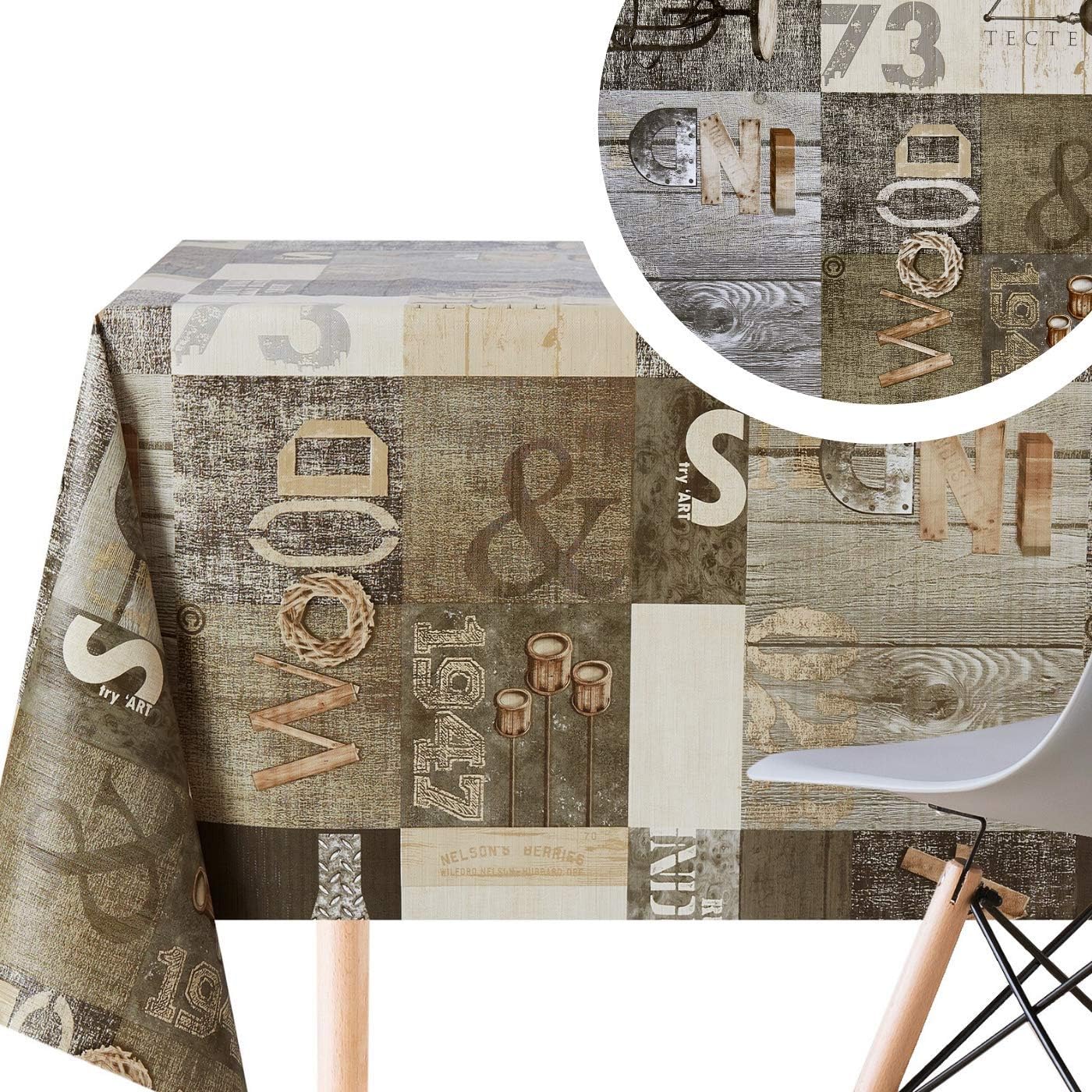 KP HOME Toile Cirée Rectangulaire 250x140cm, Marron Gris Foncé, Nappe Plastique En PVC Épais Essuyable, Facile à Nettoyer, Imperméable En Vinyle Jardin Nappe Toile Ciree - Motif Industriel Style Loft