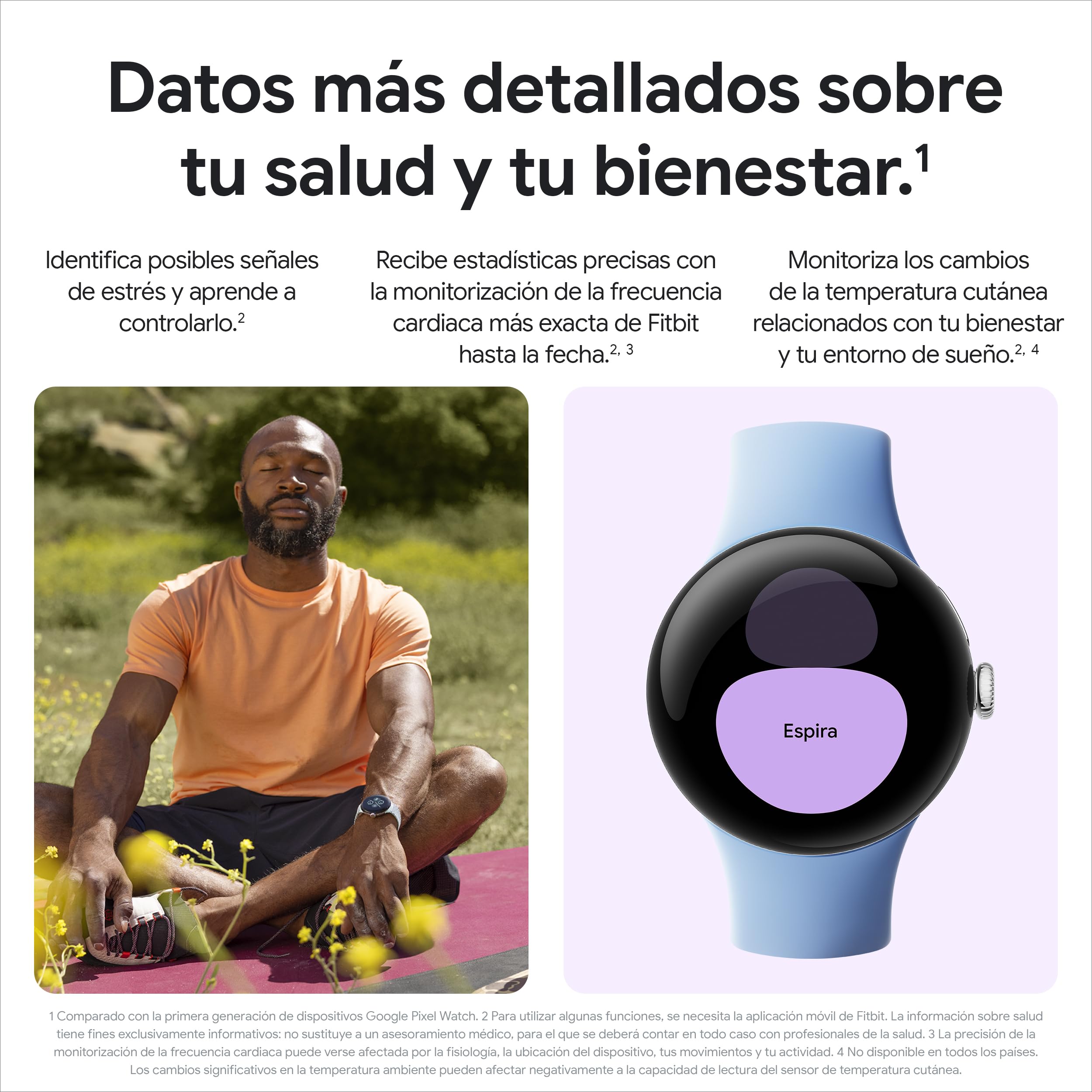 Google Pixel Watch 2 con Fitbit y Google - Control de frecuencia cardiaca, gestión del estrés y seguridad - Smartwatch Android - Caja de aluminio en negro mate - Correa deportiva en obsidiana - Wi-Fi