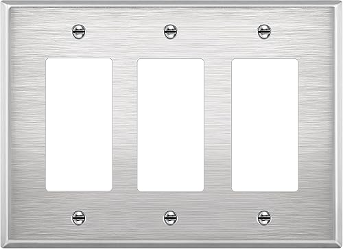 LIDER Placa de pared metálica triple decorativa, resistente a los impactos, cubierta de enchufe de metal o interruptor de luz, acero inoxidable 430,