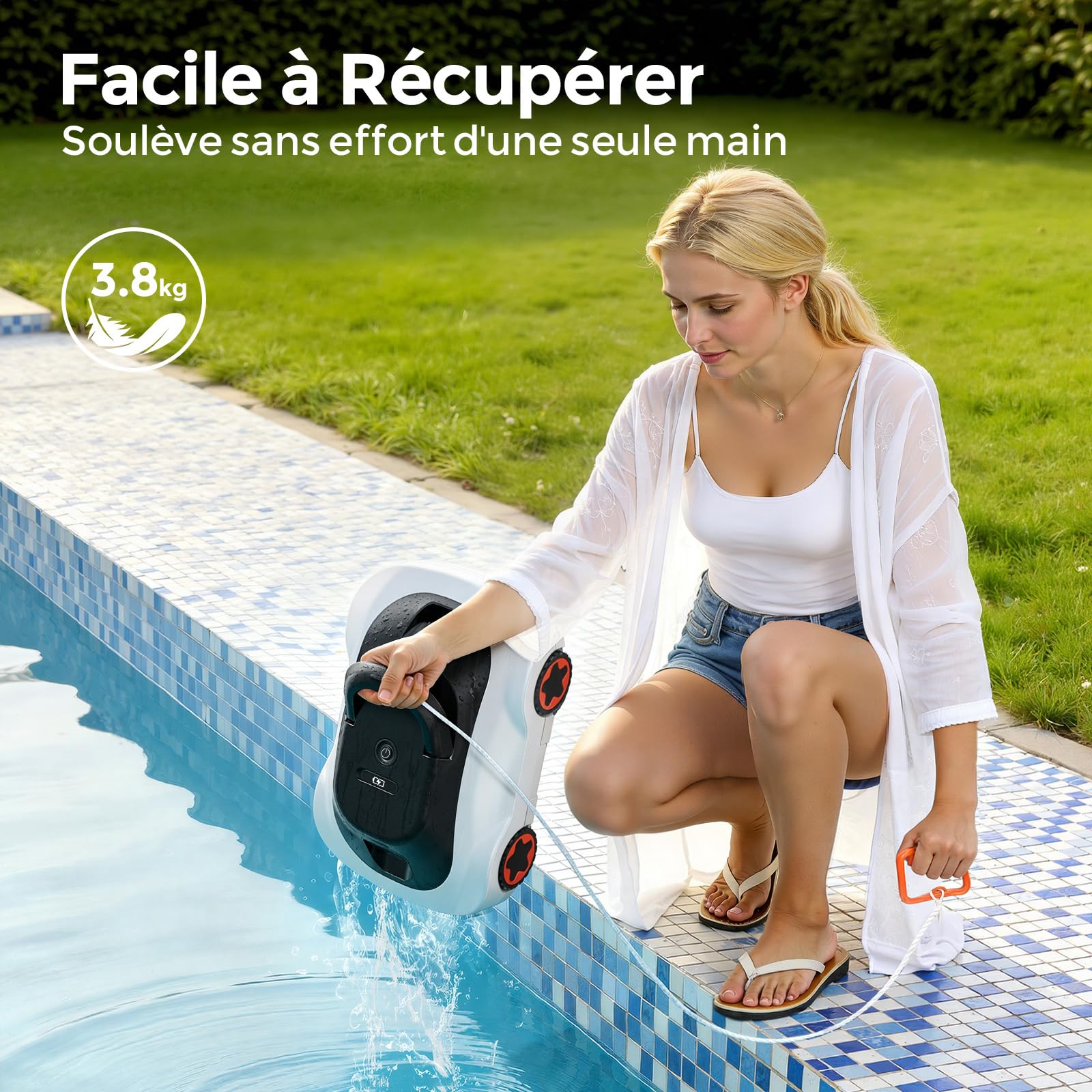Poolroboter, Kabelloser Poolsauger Akku, Akku Poolroboter Kabellos, 180 Min Laufzeit, Starke Saugkraft, Intelligente Navigation, Ultrafeine Filtration, Auto-Parking, Poolsauger für Aufstellpool 200m²