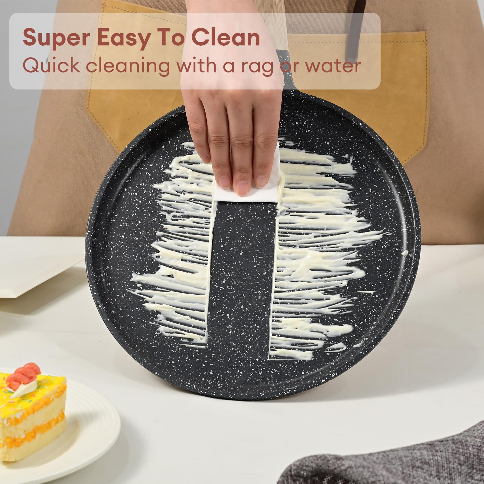 JEETEE Crepe Pan Nonstick, 24 cm Comales para Tortillas Griddle Pan for Stove Top Granite Coating Flat Pancake Pan Dosa Tawa - Image 4