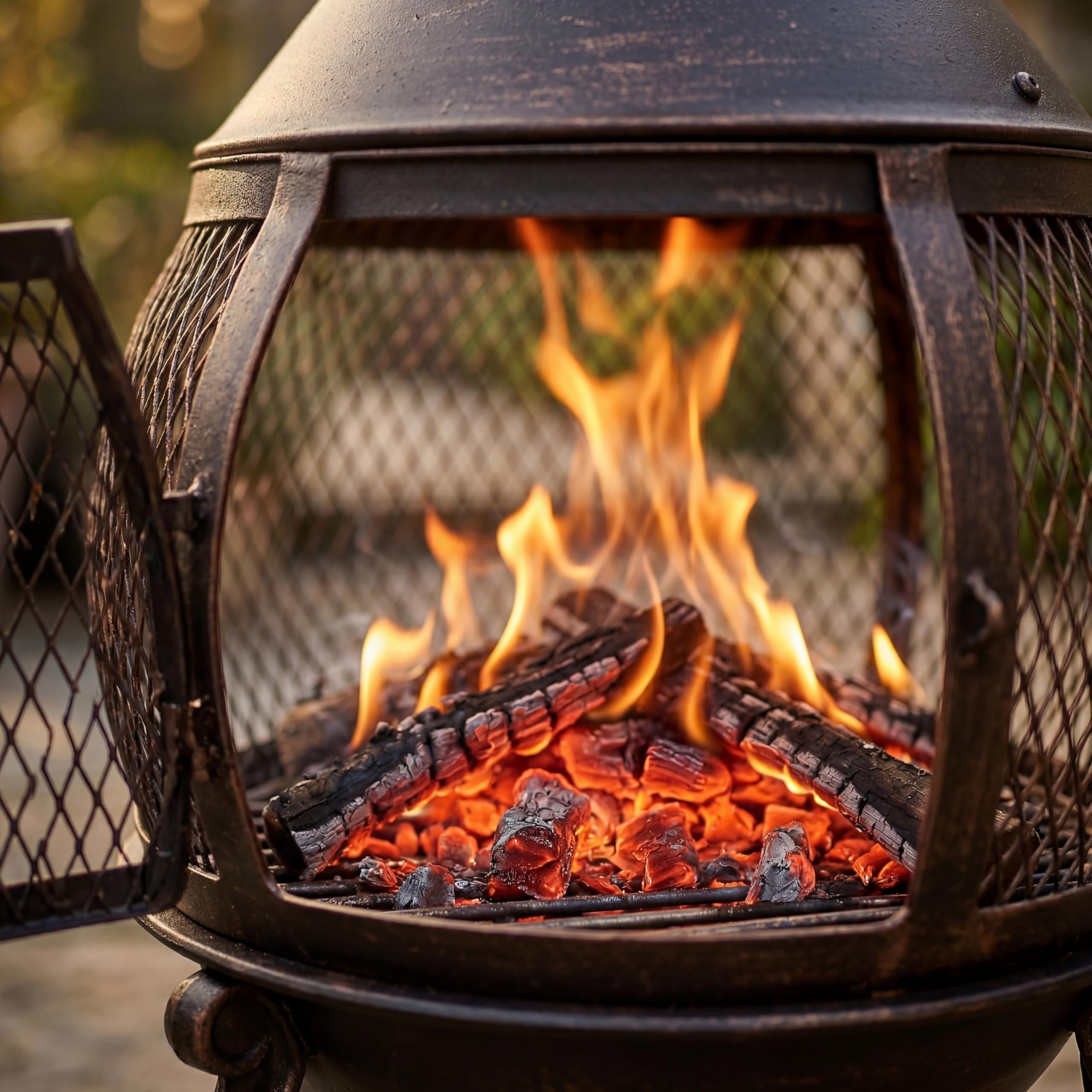 Home Discount® Terrassenheizung, Gartenkamin, Grill, aus Stahl, Schwarz und Antikgold