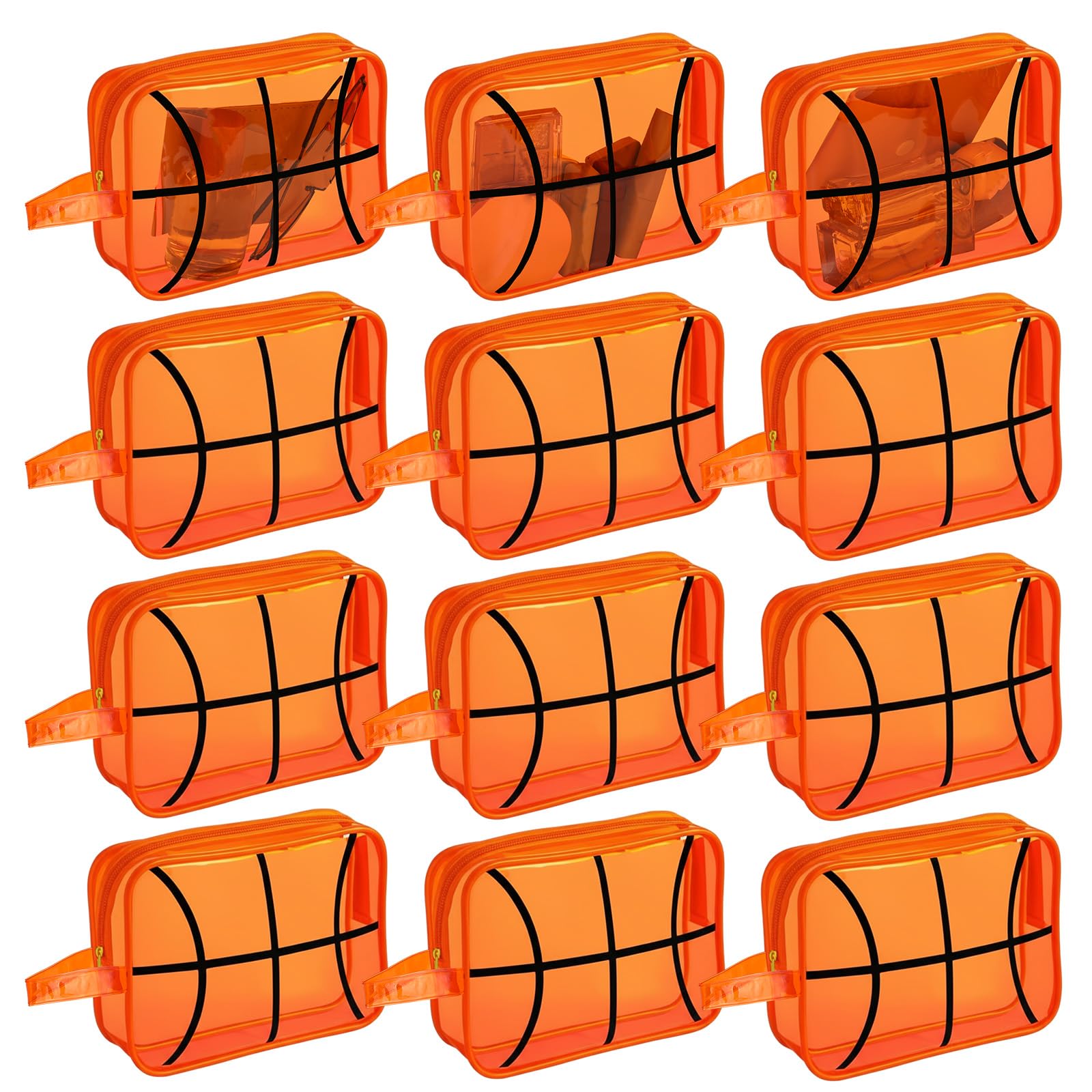 Photo 1 of 12 Pcs Basketball Clear Makeup Bag Cosmetic Snack Bag with Zipper Handle PVC Pouch Waterproof Travel Toiletry Handbag Accessories for Woman Friends Basketball Birthday 2026 Senior Night Team Gift
