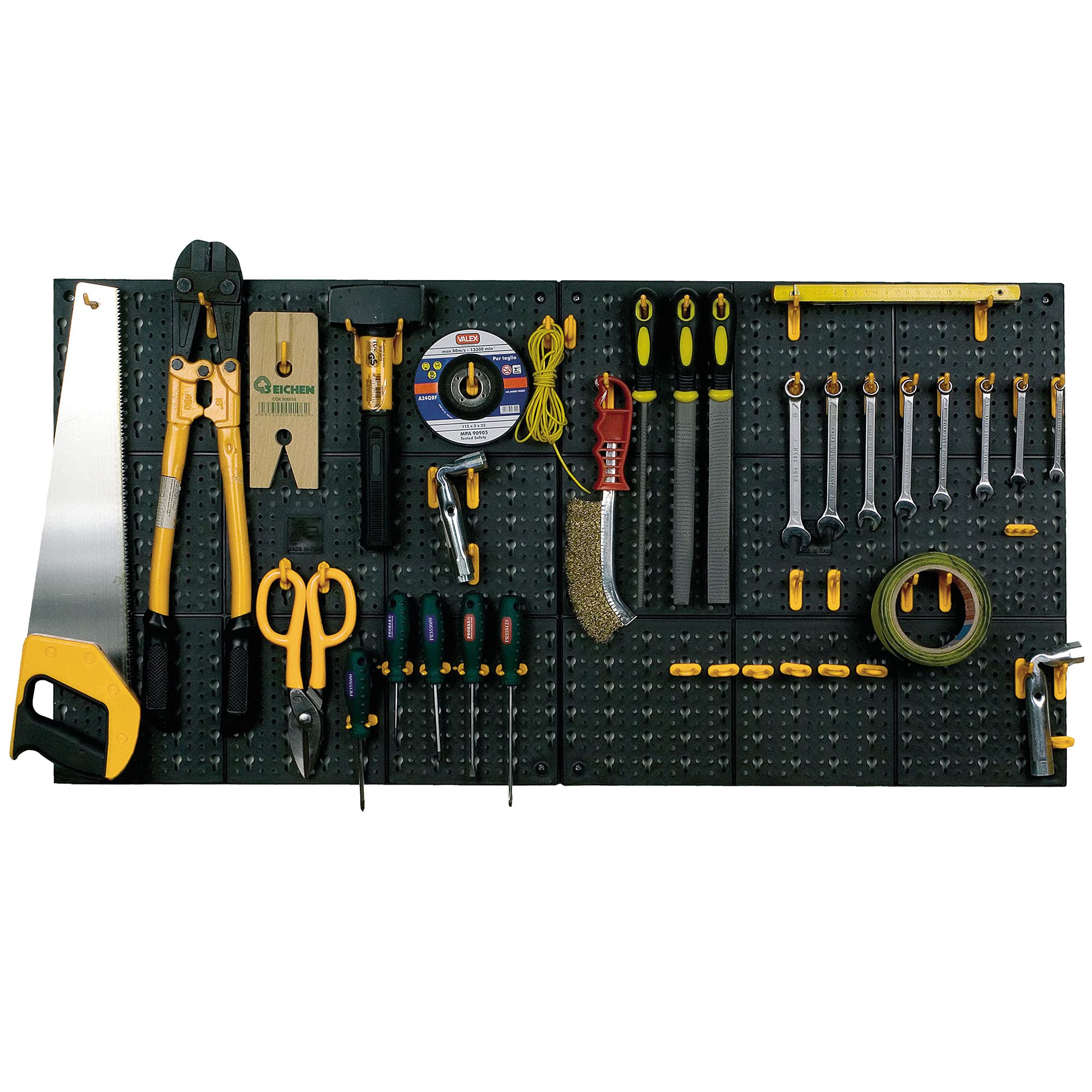 Kit Organizzatore Attrezzi Con 2 Pannelli Forati 80x25 Cm E 24 Accessori - Per Garage, Officina, Cantina, Parete
