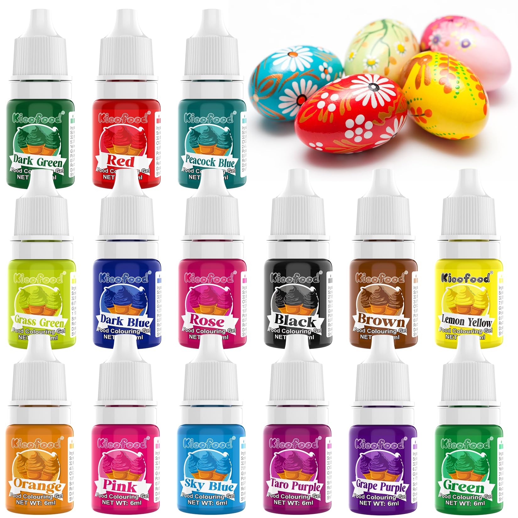 Food Colouring Gel - 15 Colours Food Colouring, High Concentration Food Dye Perfect for Fondant Icing, Cake Decorating, Macaron, Food Craft - Easy to Colour, Vegan - 6ml/Bottle