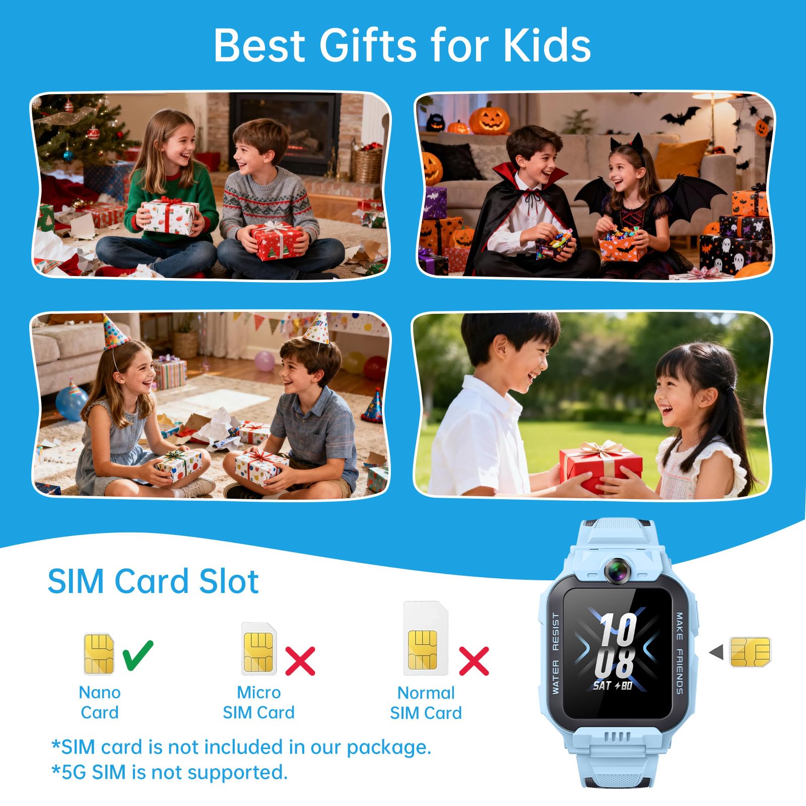imoo Z7 Smartwatch Bambino Ragazzo, Orologio Intelligente per Ragazzi con Videochiamate & Chiamate Lunga Autonomia, Orologio Bambino Localizzatore GPS, Resistente all'Acqua per Nuoto IPX8 (Z7, Blu)