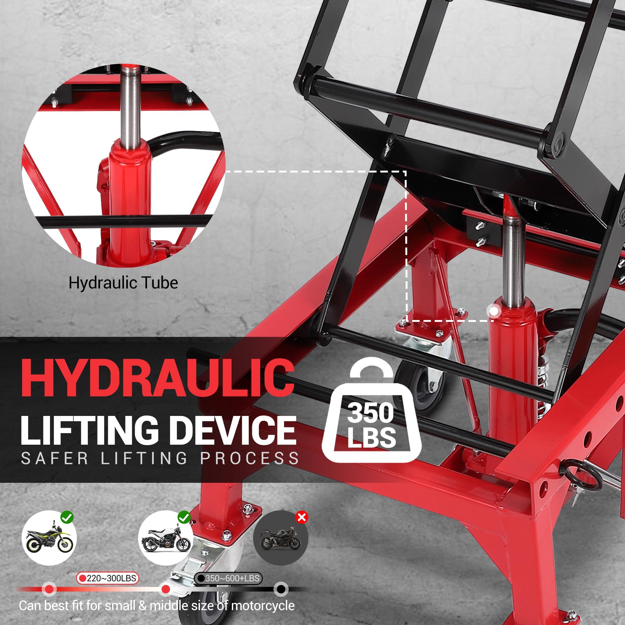 Sollevatore idraulico per moto 158,8 kg altezza sollevamento 35-87 cm pedana piattaforma ruote bloccaggio ATV