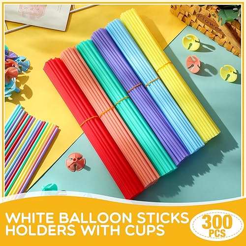 Miniatura 10 de Chivao 300 unidades de palo de globo de plástico con taza, palo de globo con soporte de base para cumpleaños, boda, graduación, graduación, baby