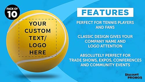 Miniatura 2 de DISCOUNT PROMOS Juego de 10 pelotas de tenis personalizadas con forma de pelota de tenis, paquete personalizado a granel, perfecto para regalos