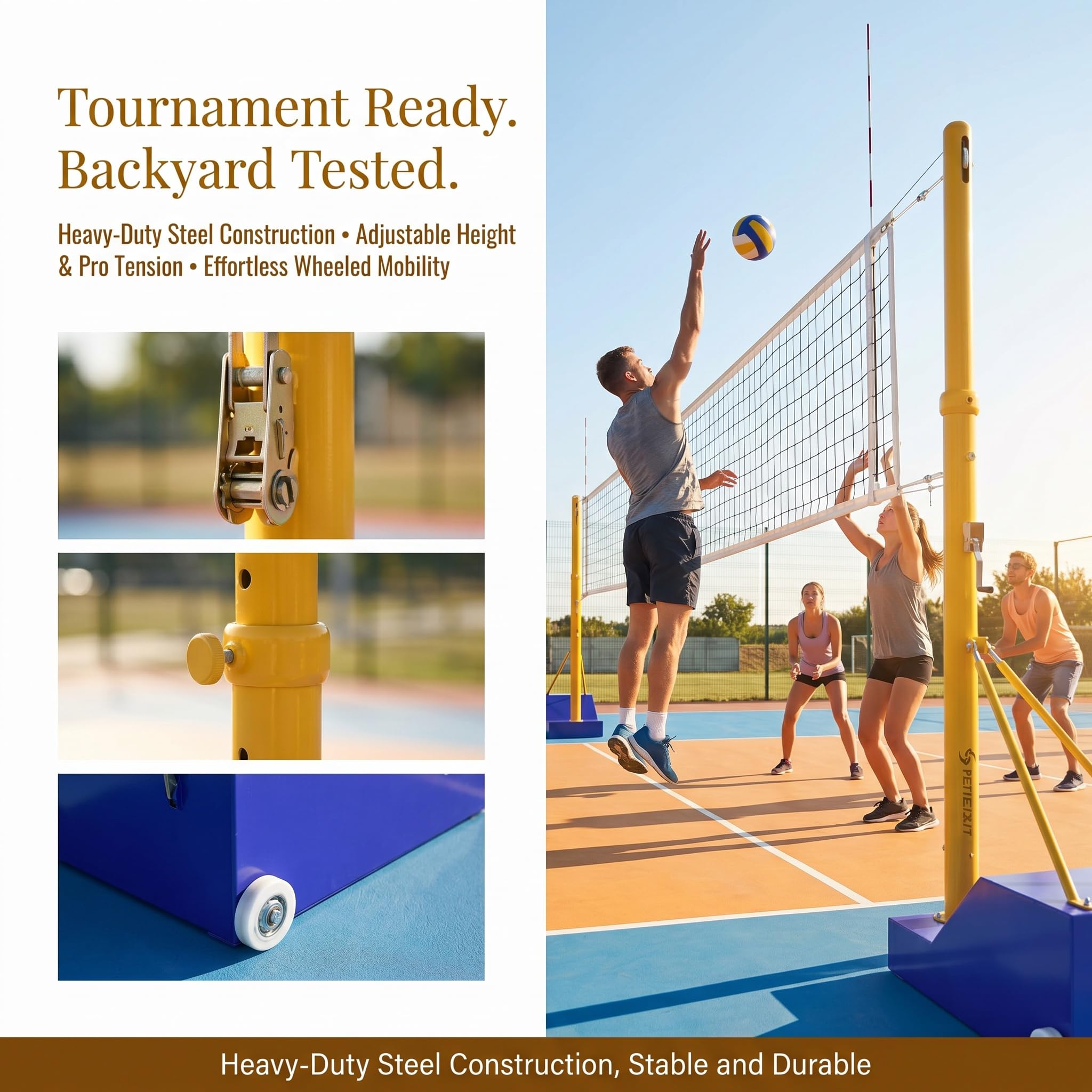 Bastoni da badminton da pallavolo regolabili con sistema Quick-Fix e ruote in poliuretano, set di rete multi-sport per una facile installazione e personalizzazione dell'altezza