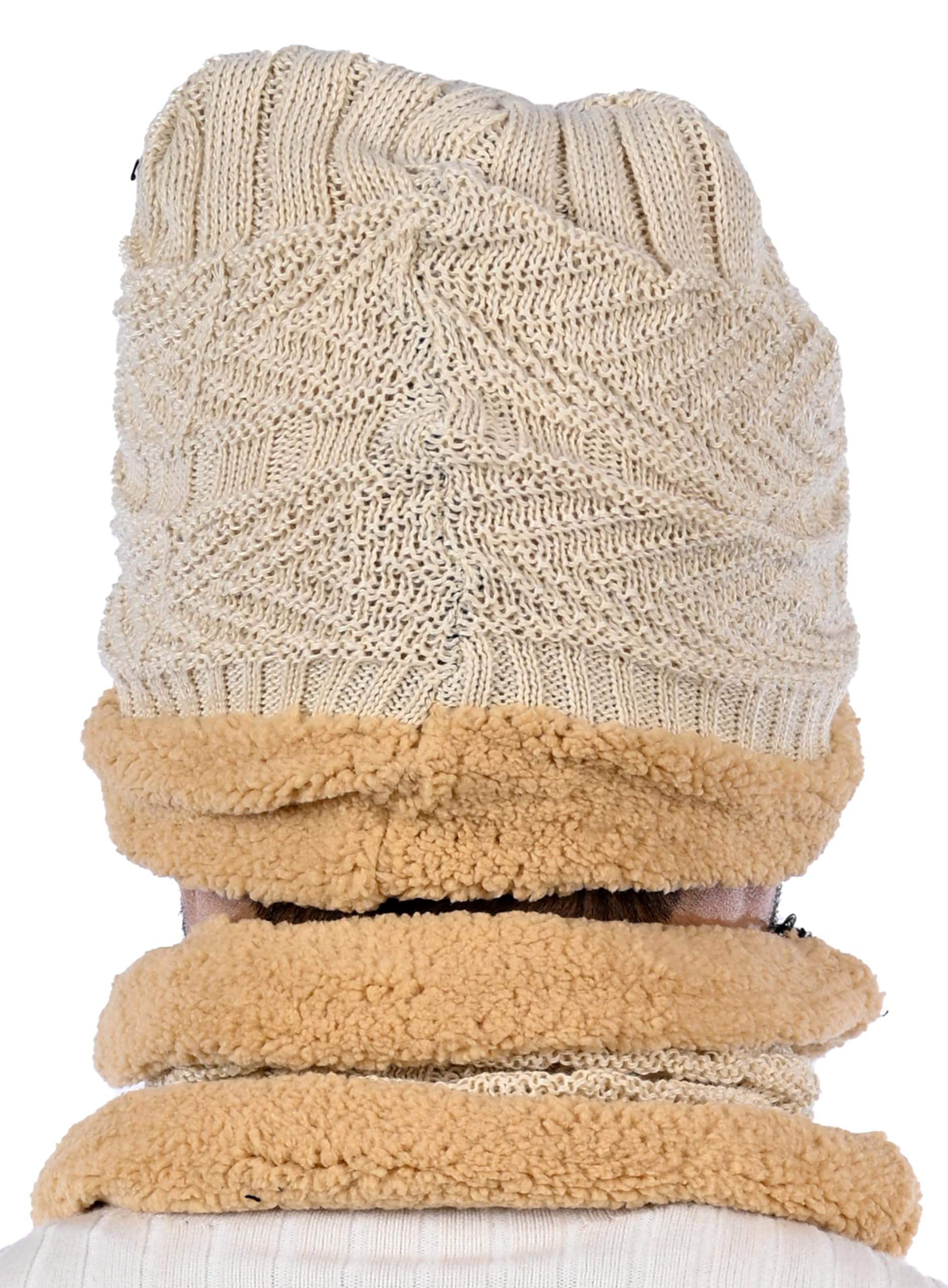 MUKHAKSH (Pack of 1 Set = 1 Beanie + 1 Neck Warmer Boys Winter Woolen Warm White Sherpa Beanie neck warmer Cap For extreme weather cold winter 2