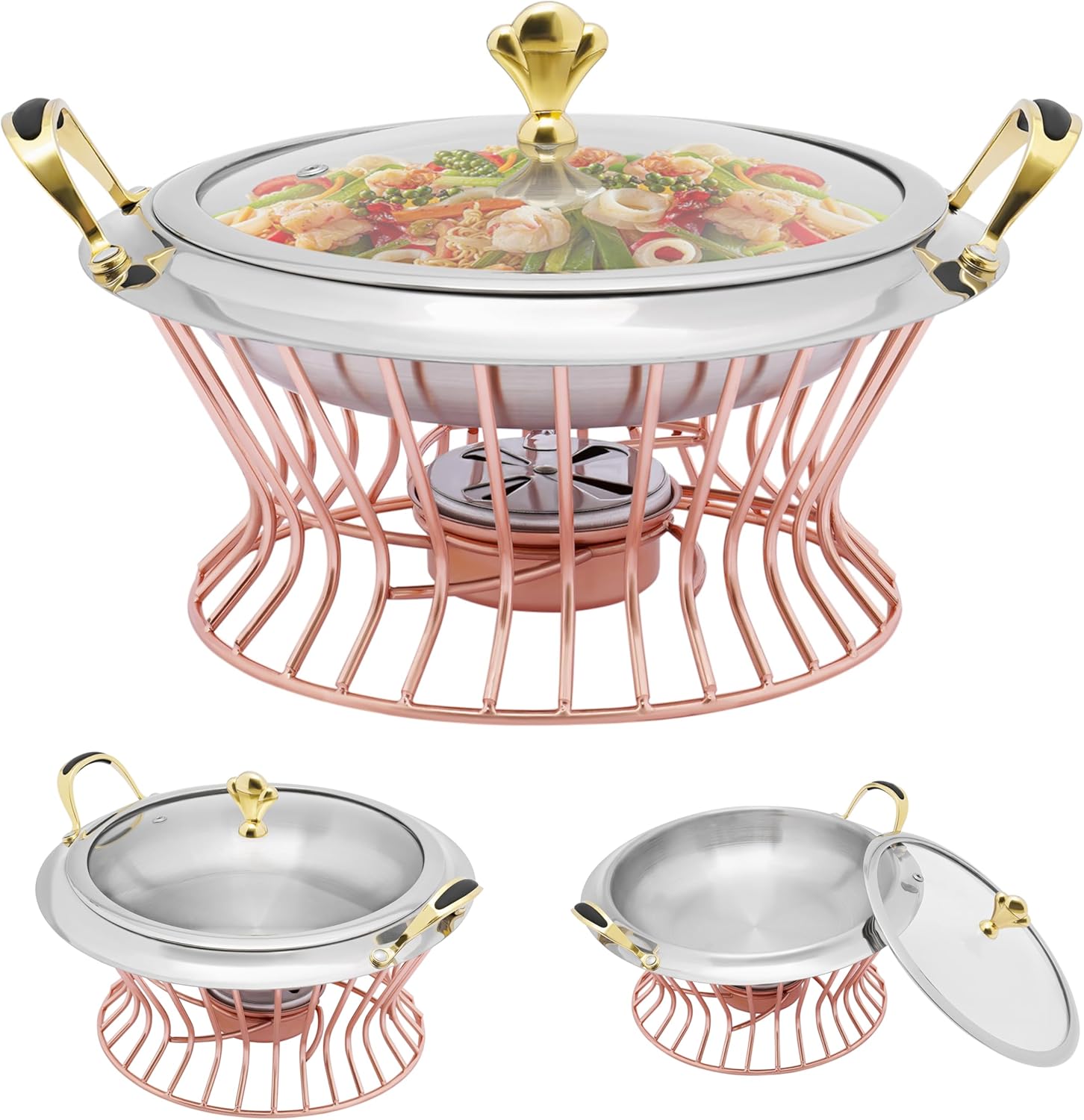 10in-Portable Small Cookware Alcohol Stove Burner Buffet Warmer Server Hotpot Pan, Stainless Steel Chaffing Dish for RV Travel, Restaurants, Party, Wedding, Outdoor Camping, Picnicking, Hotels