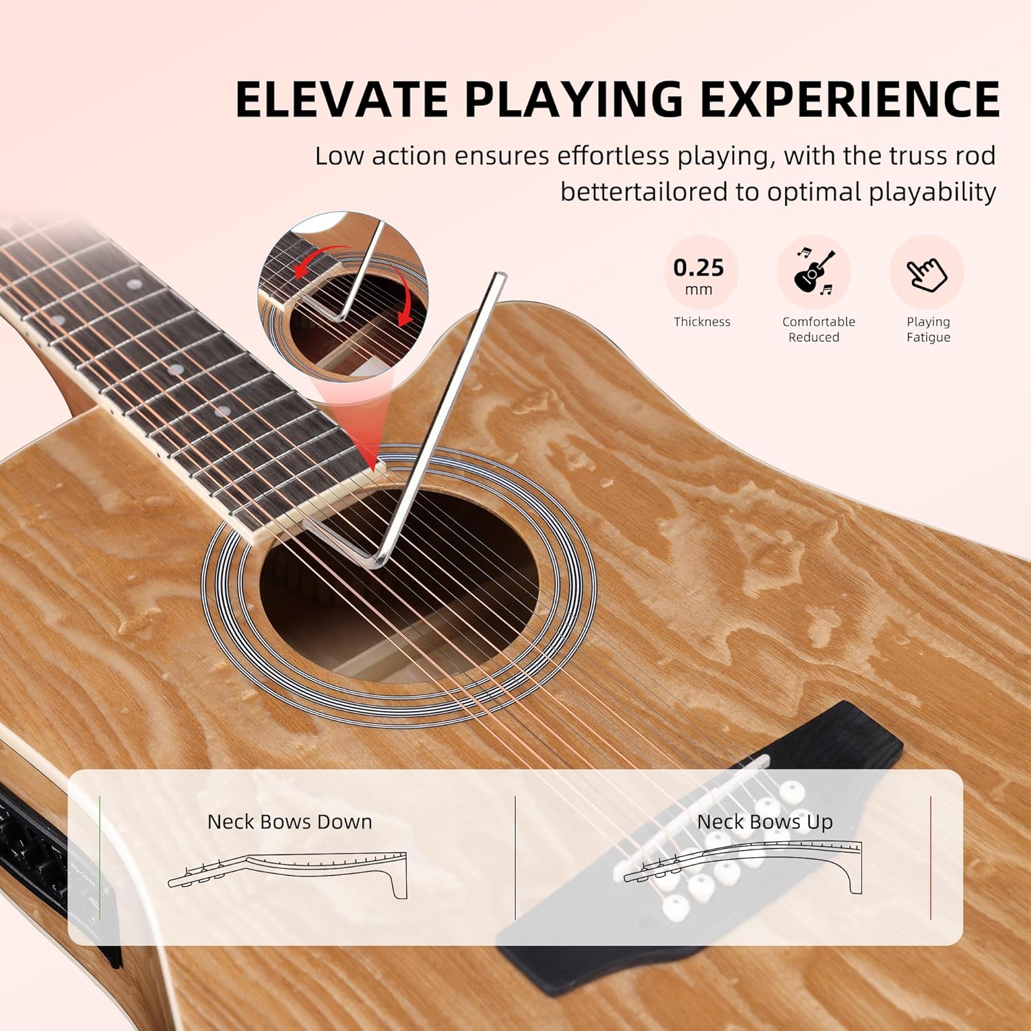 ADM Advanced 12 String Acoustic Electric Guitar, Full Size 42" Twelve String Guitar Bundle 4-Band EQ Set for Beginner Intermediate Adults Teens, Bag, Picks, Capo, Cabel, Strap, Natural Wood