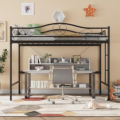 Miniatura 32 de GAOMON Marco de cama de hierro moderno y elegante con cabecera y estribo, estructura de soporte firme, marco de cama de plataforma de metal, no