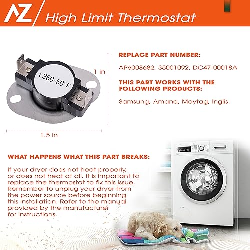 Miniatura 3 de Termostato de secadora y fusible térmico de reemplazo para Samsung DVE50M7450WA3 DV393ETPAWRA1 DV42H5000EWA3 DV48H7400EWA2 DV363EWBEUFA1