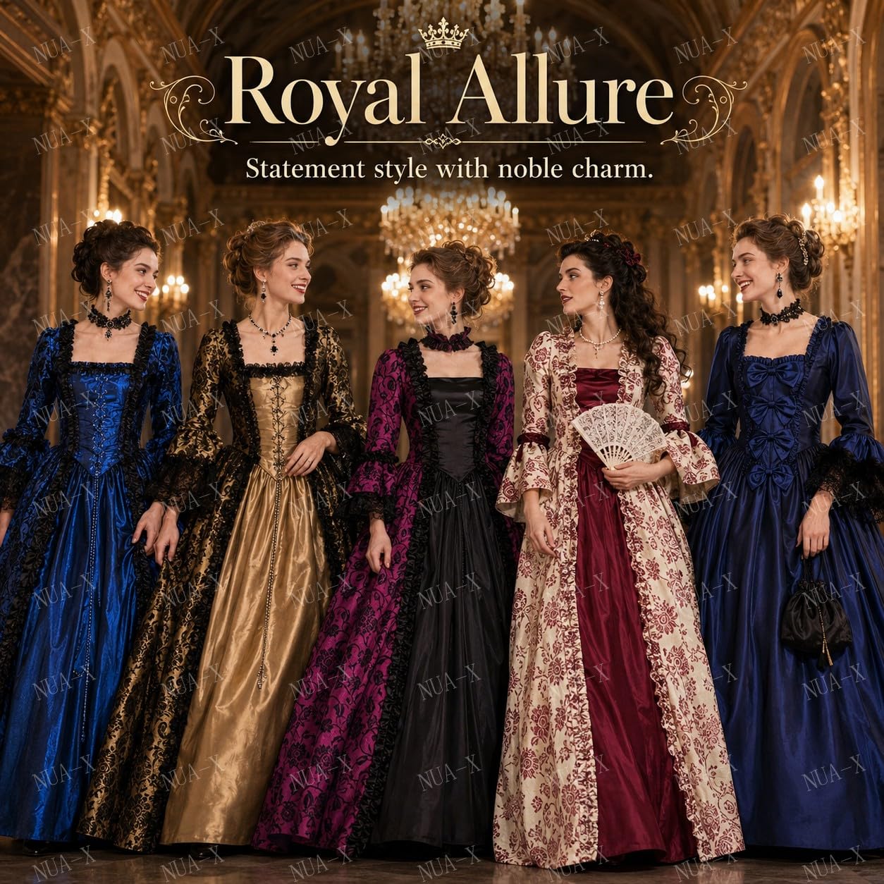 Damen Mittelalter Kleid Vintage Hofkleid Langarm Mit Schnürung Print