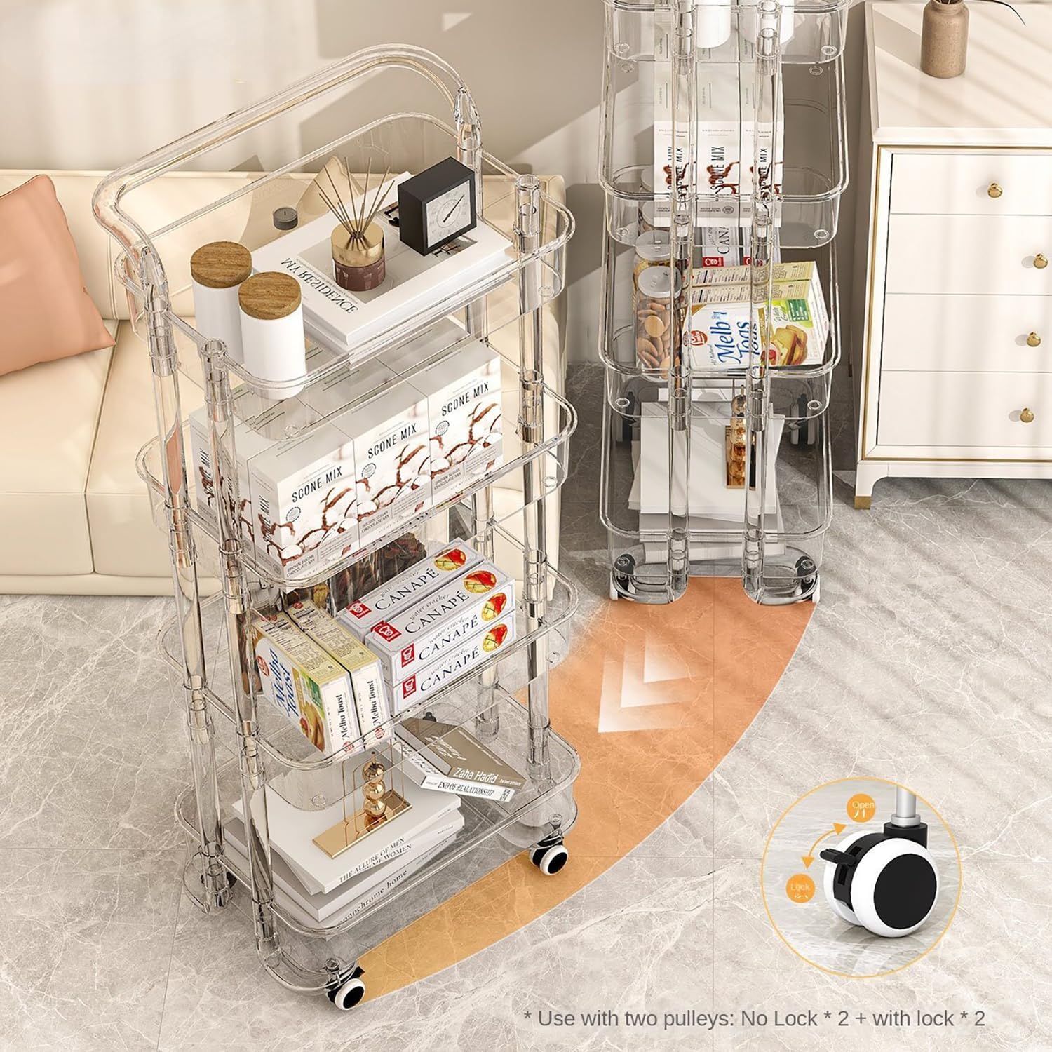 KLIZNIL Transparent 4 Layer Trolly, Acrylic Trolley Organizer, Modern Trolley Racks, Bathroom Stand Rack, Vegetable Rack Fruit Storage Rack, Multipurpose Acrylic Space Saver Storage Trolley 3