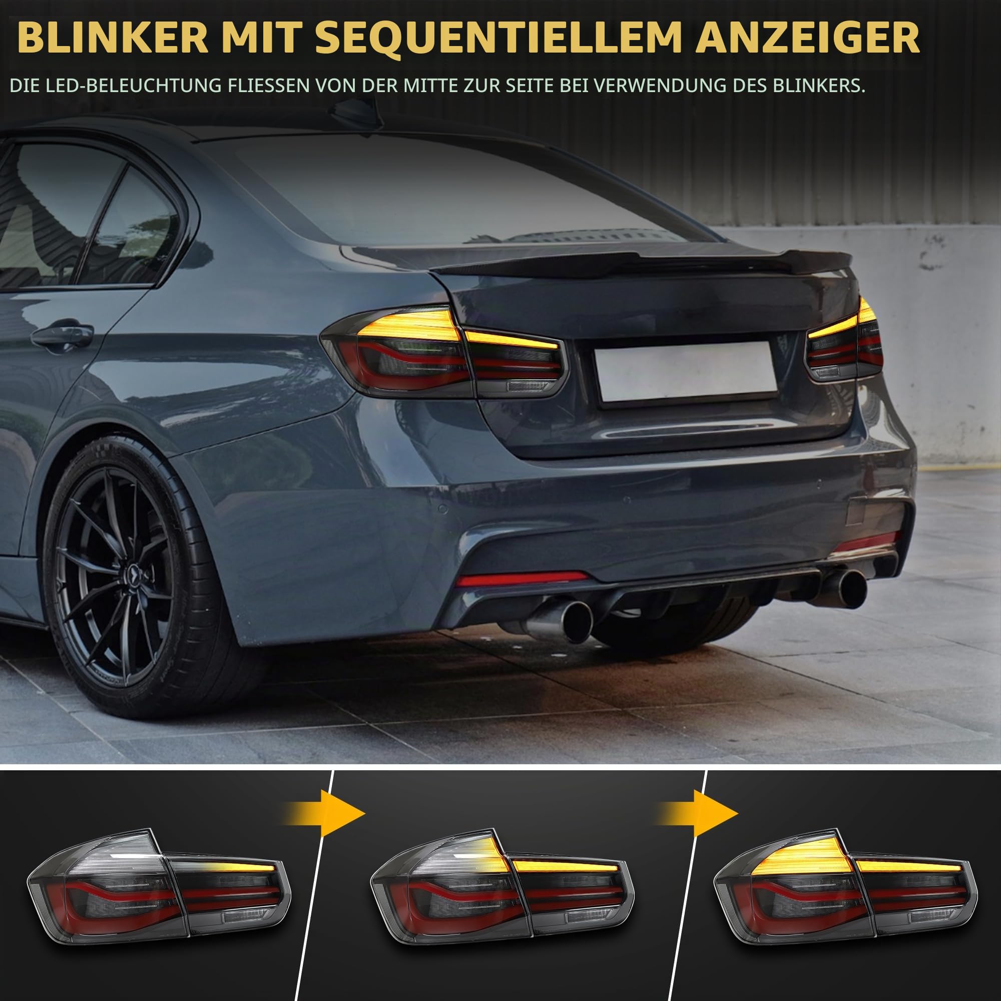 VLAND Rückleuchten Kompatibel für 3er F30 F80 M3 2012-2018 [Nicht für F31/F34], Mit E-Prüfzeichen,1 Satz (Schwarz)