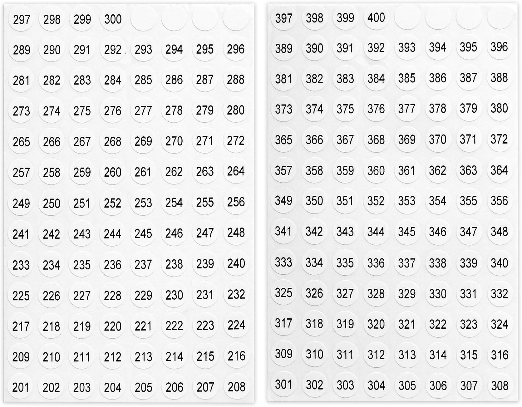 dealzEpic - Number Stickers - 201 to 400 Round Self Adhesive Stickers | Small Peel and Stick Inventory/Storage Organizing Paper Consecutive Sequential Numbering Labels