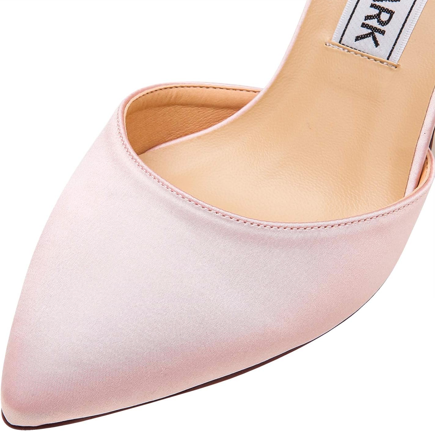 ELEGANTPARK Heels for Women Pointed Toe High Heel Pumps Satin Ankle Strap Wedding Bridal Evening Party Dress Shoes