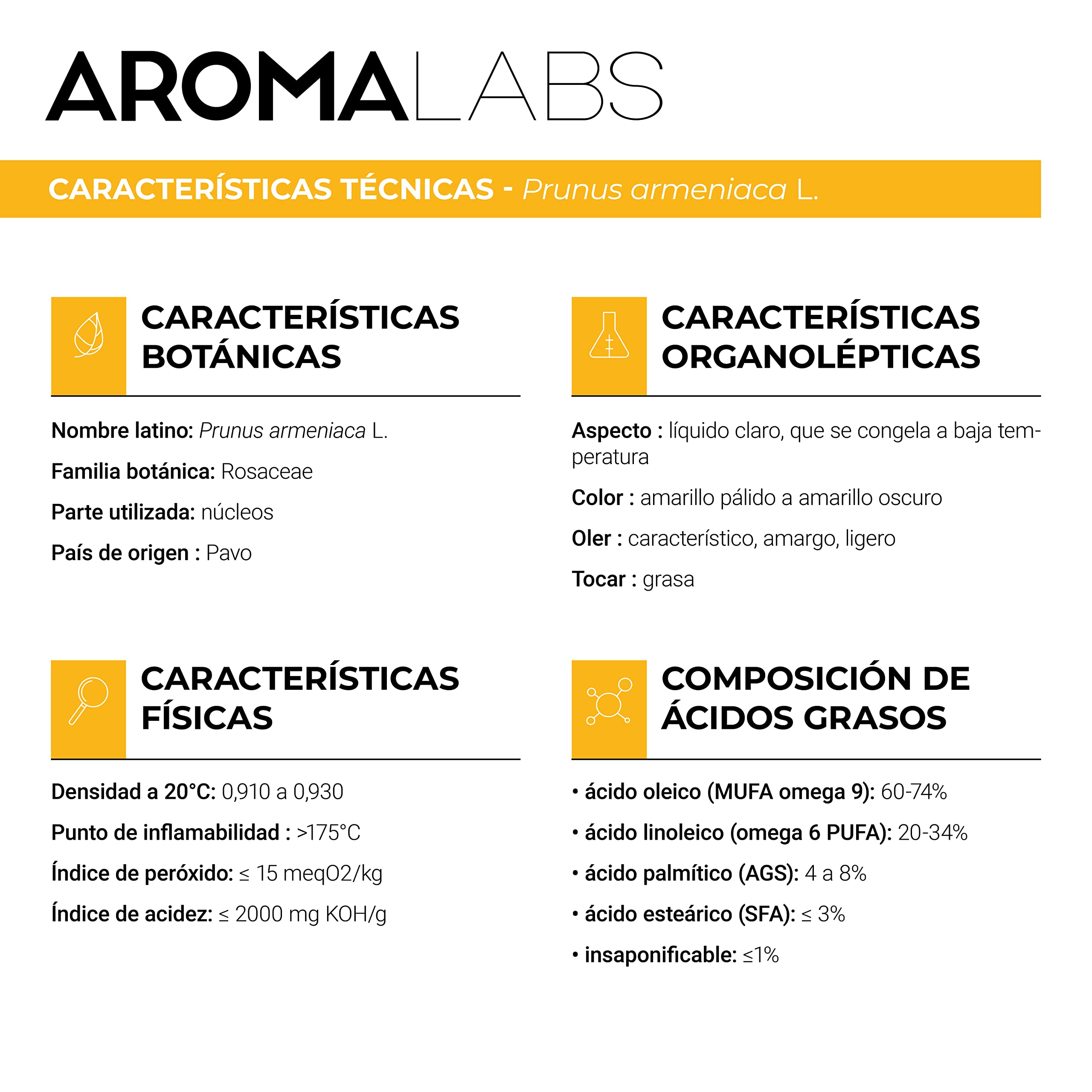 Aceite de Hueso de Albaricoque BIO (Prunus armeniaca) - 250 mL - Aceite Vegetal Virgen Certificado AB - Aroma Labs