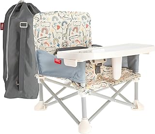 Nuby Easy Go Pop-Up Booster Seat with Removable Tray - 6+ Months - Portable Booster Seat for Floor for Indoor/Outdoor Use - 3-Point Safety Adjustable Straps - Includes Travel Bag - Safari - Buy now