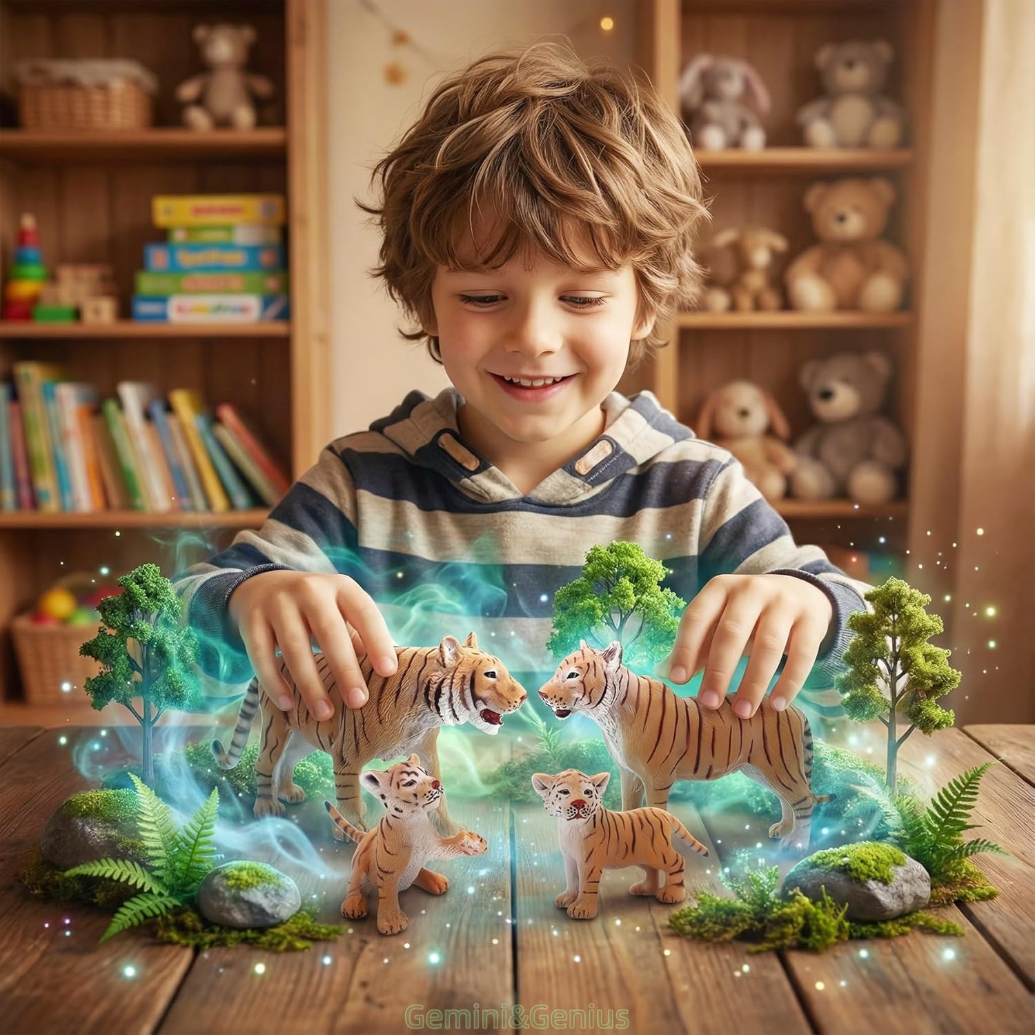 Gemini&Genius Tigers Family Figurines Set, Animal Playset, Educational Wildlife Models, Cake Toppers & Birthday Gift for Kids
