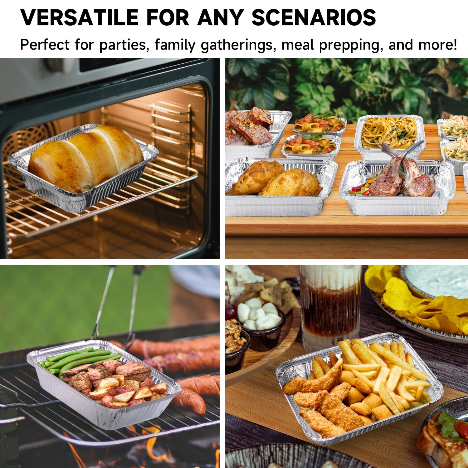 Sartenes de aluminio con tapas, paquete de 50 sartenes desechables de capacidad de 2.2 libras, sartenes de aluminio resistentes de 8.5 x 6 pulgadas con tapas para hornear pasteles, cocinar,