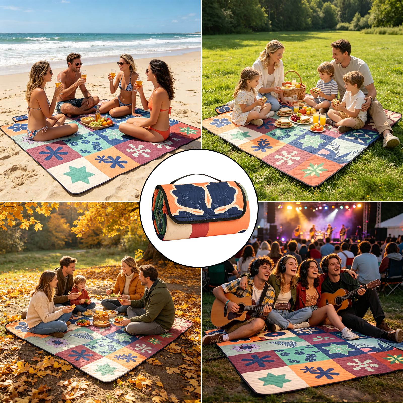 Tappetino da picnic 200x200 cm impermeabile coperta spiaggia isolante XXL