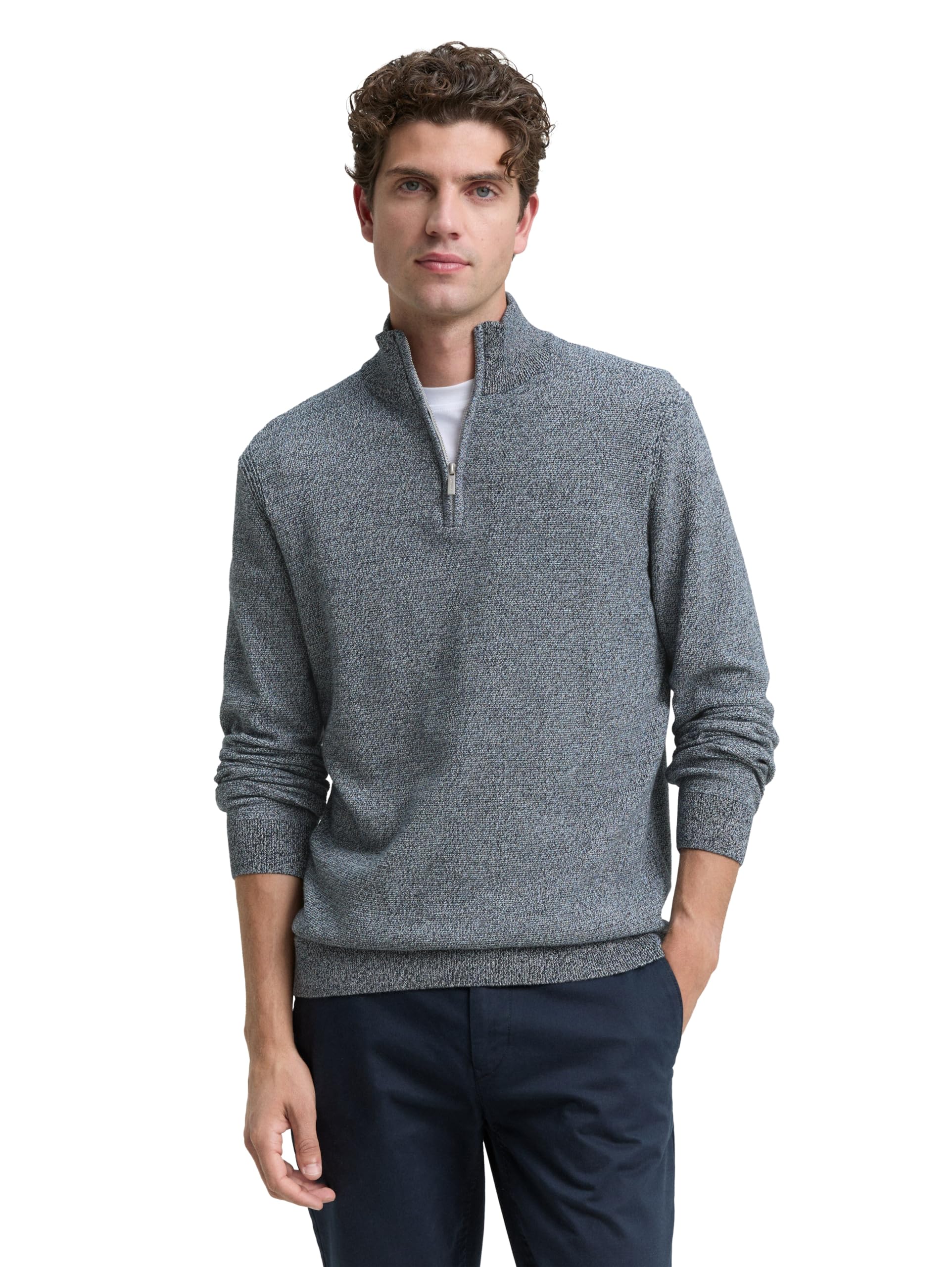 TOM TAILOR Herren Troyer Strickpullover mit Struktur