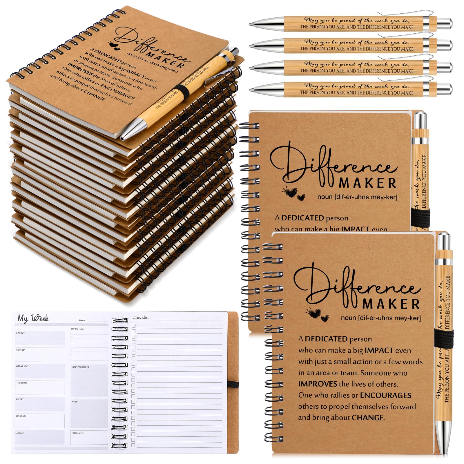 Tellingyou Set di 20 quaderni di ringraziamento per creatori di differenza per i dipendenti, idea regalo, formato A6, per lista delle cose da fare, penne a sfera per insegnanti, infermiere, volontari,
