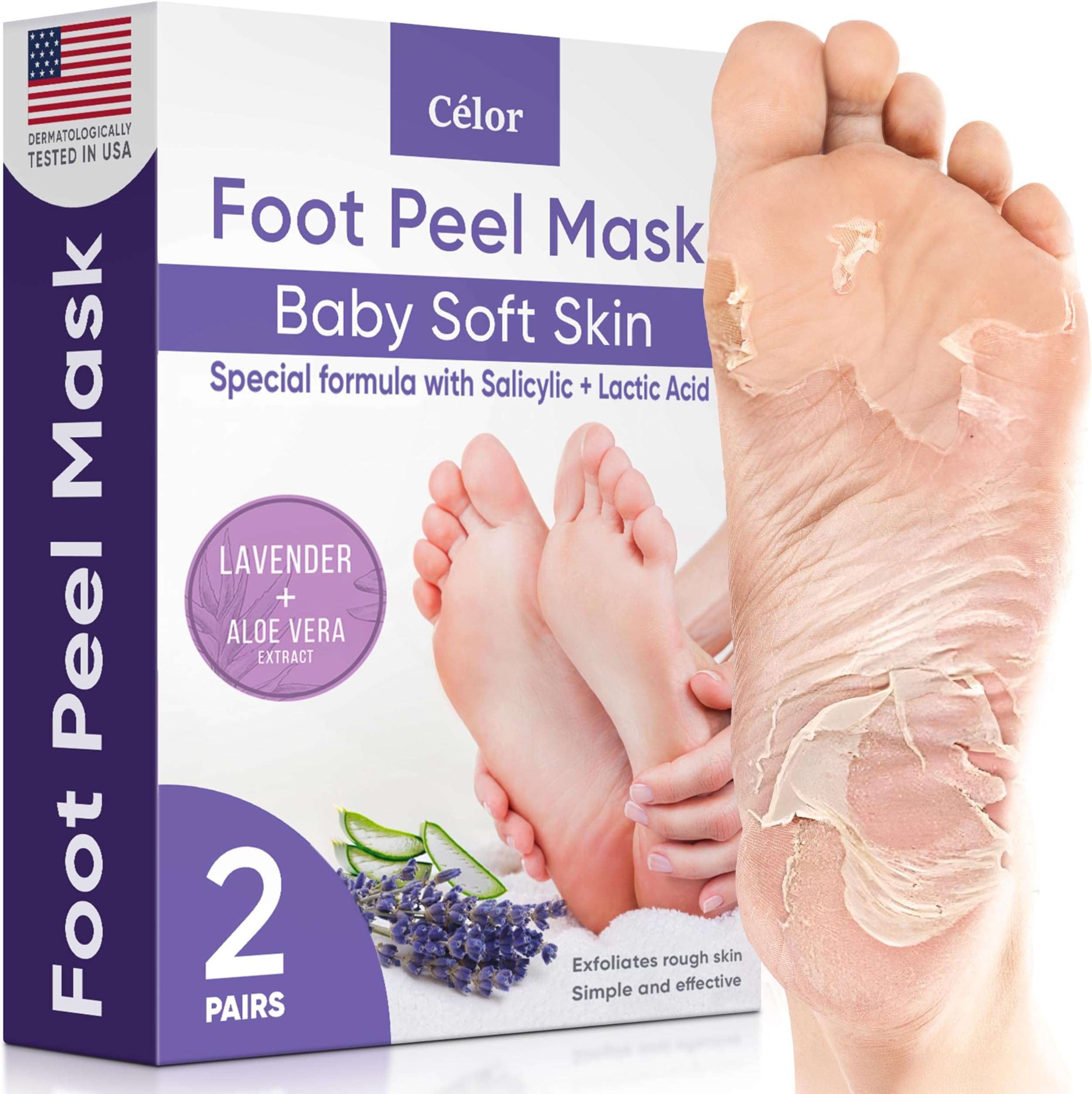 Foot Peel Mask - Foot Mask 2 Pack for Baby Feet and Remove Dead Skin - Baby Foot Peel Mask with Lavender and Aloe Vera Gel for Men and Women Feet Peeling Mask